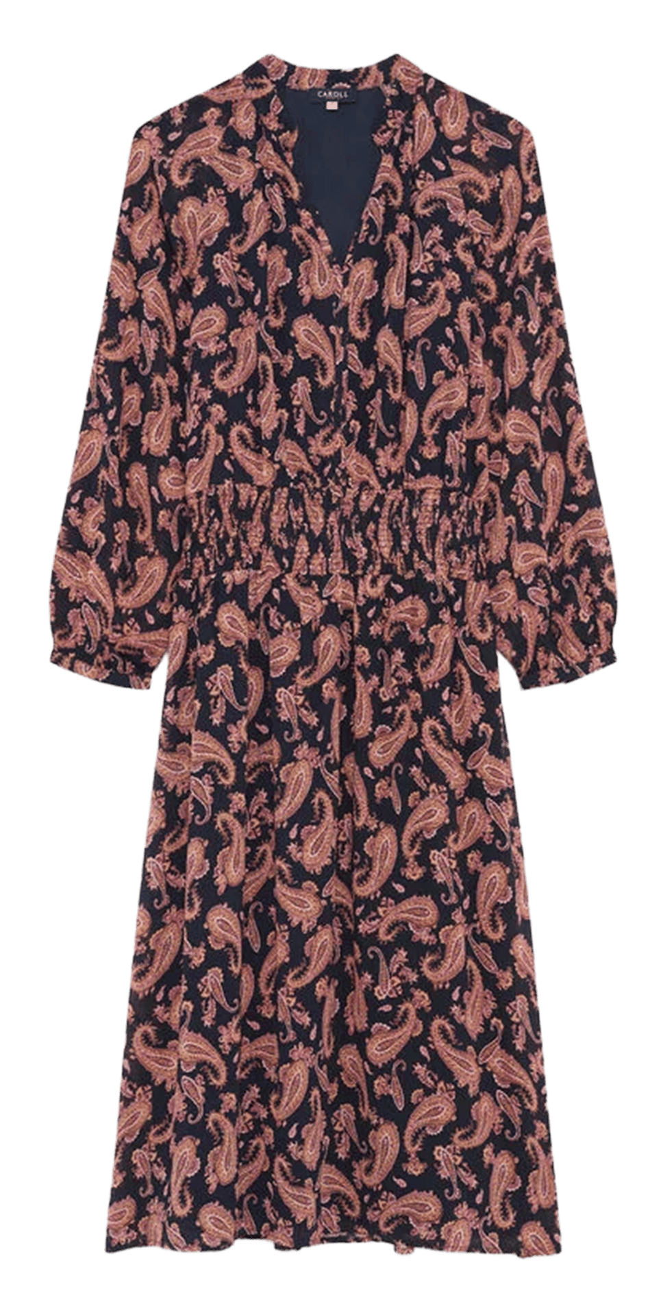 Lang bedrucktes langes Kleid mit Tunika-Kragen CAROLL Mehrfarbig