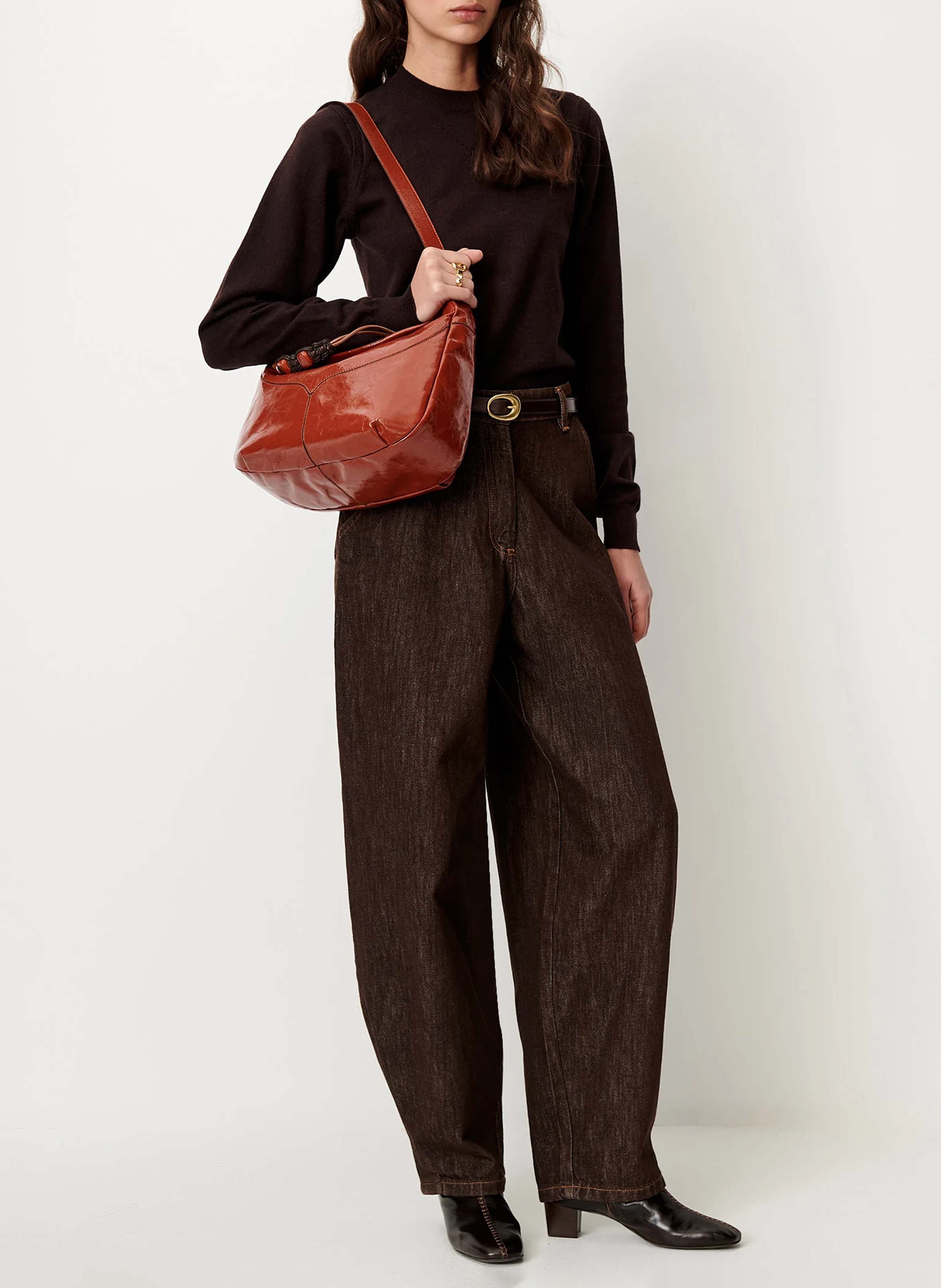 Straight-cut cotton-blend sweater with round neck SESSUN Brown