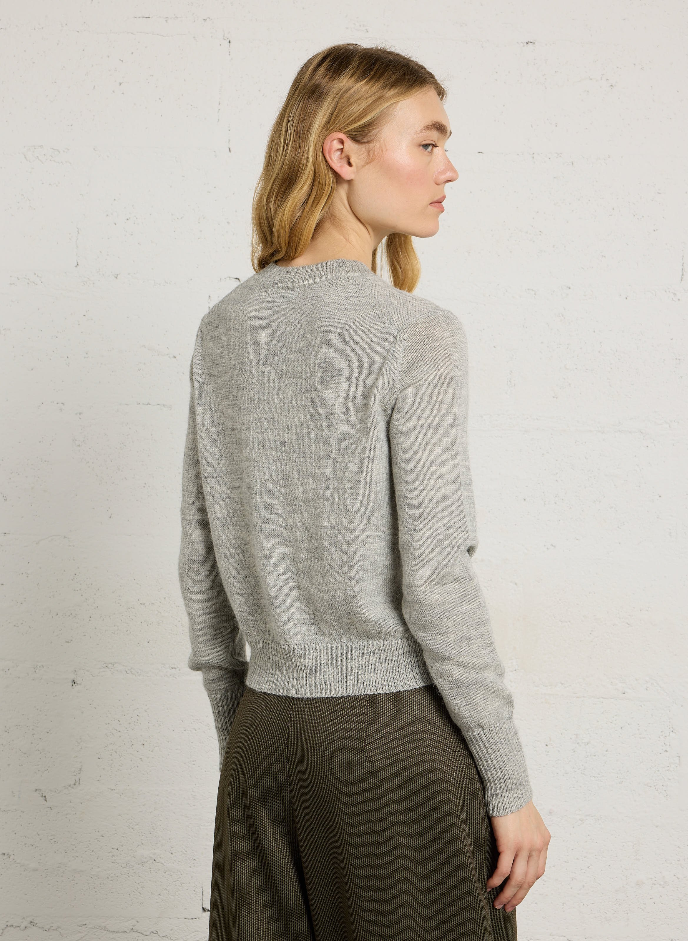 Gilet droit col rond en laine mérinos et alpaga SOEUR Gris