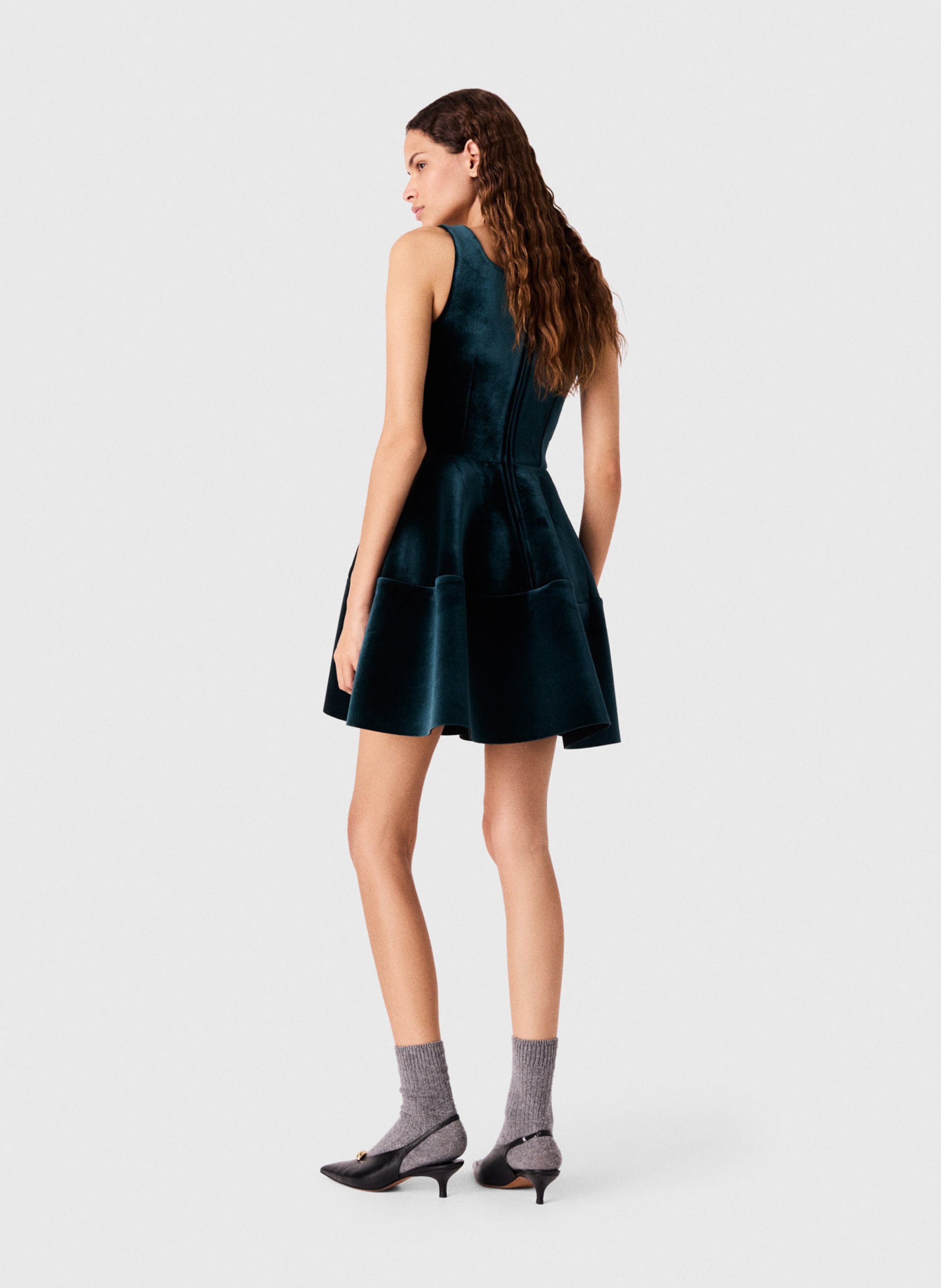 Robe évasée courte en velours MAJE Vert