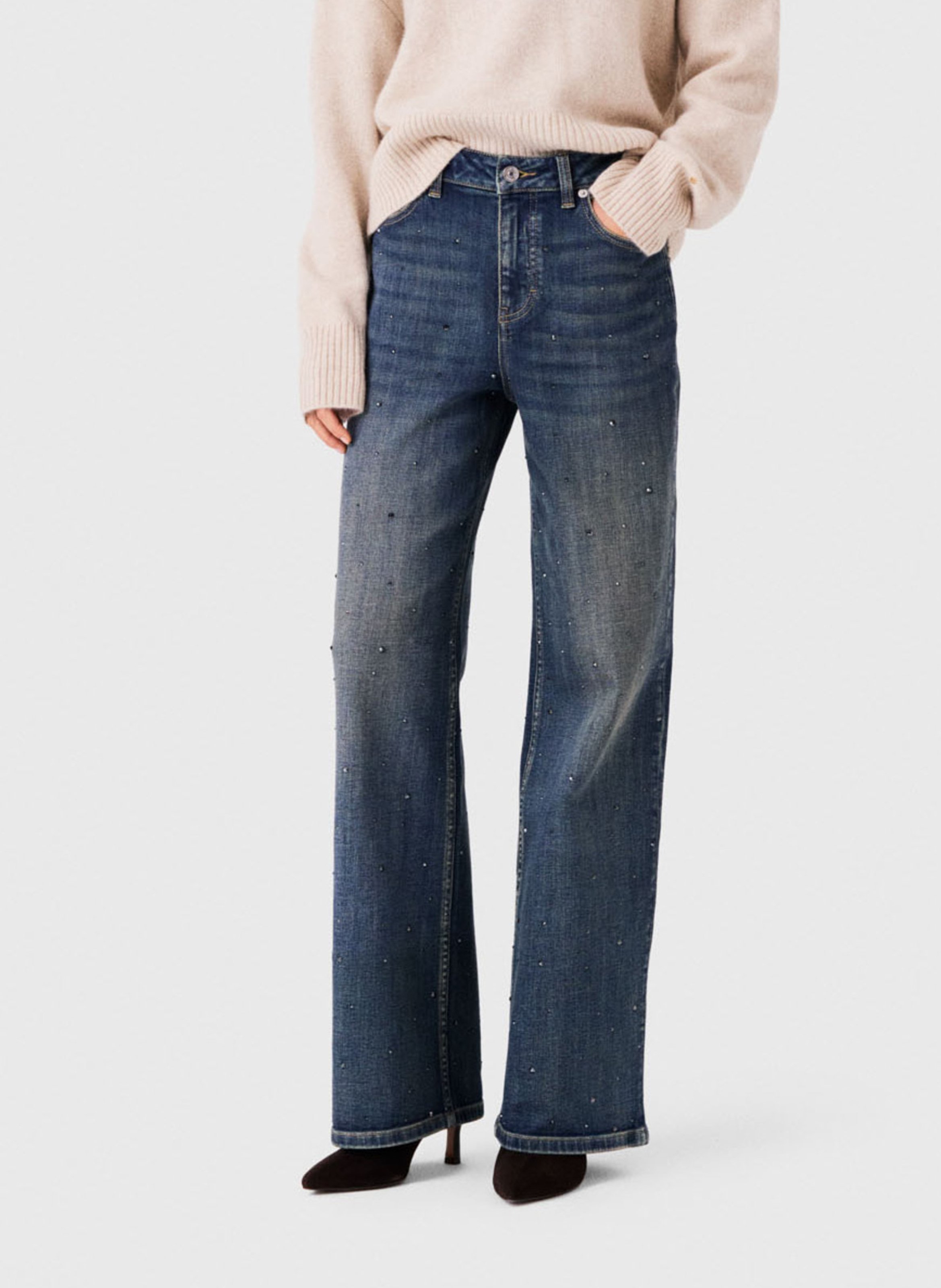 High-waisted wide-leg cotton-blend jeans MAJE Blue