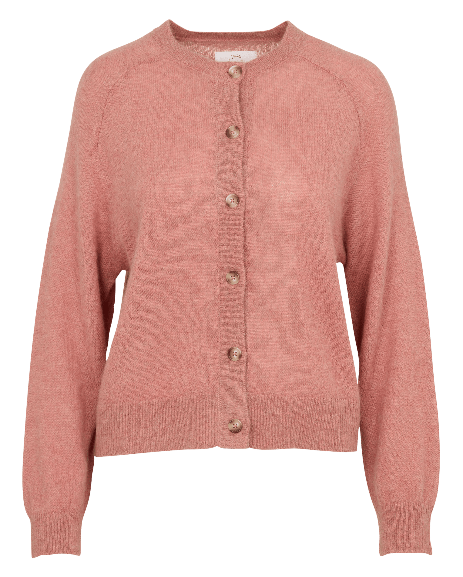 Straight crew-neck cardigan in baby alpaca and silk DES PETITS HAUTS Pink