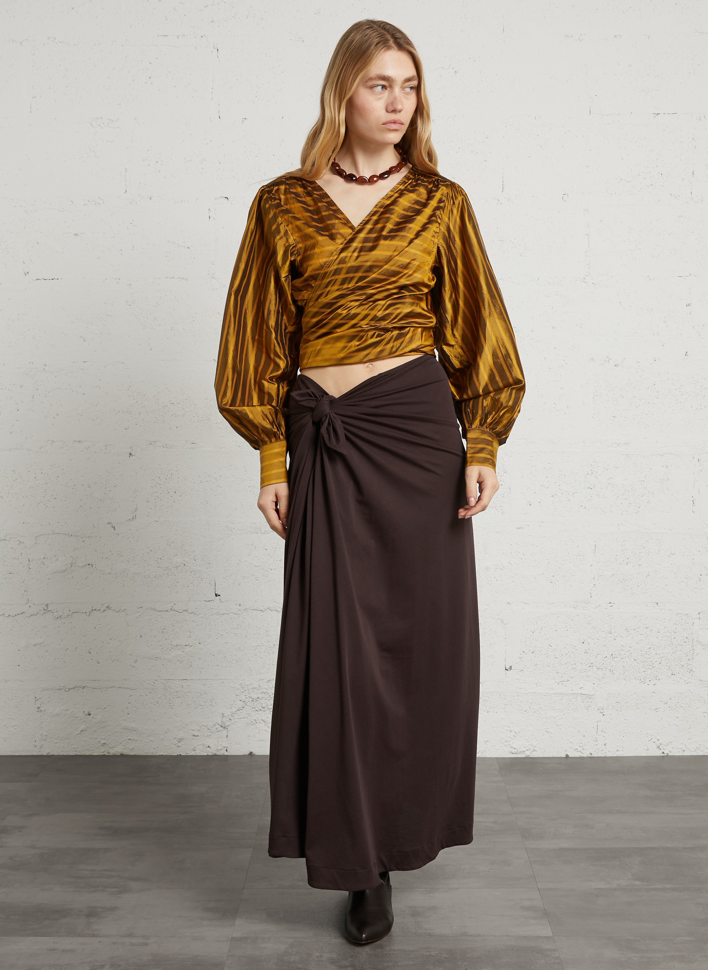 Gestreepte zijden blouse met strik MES DEMOISELLES Oranje