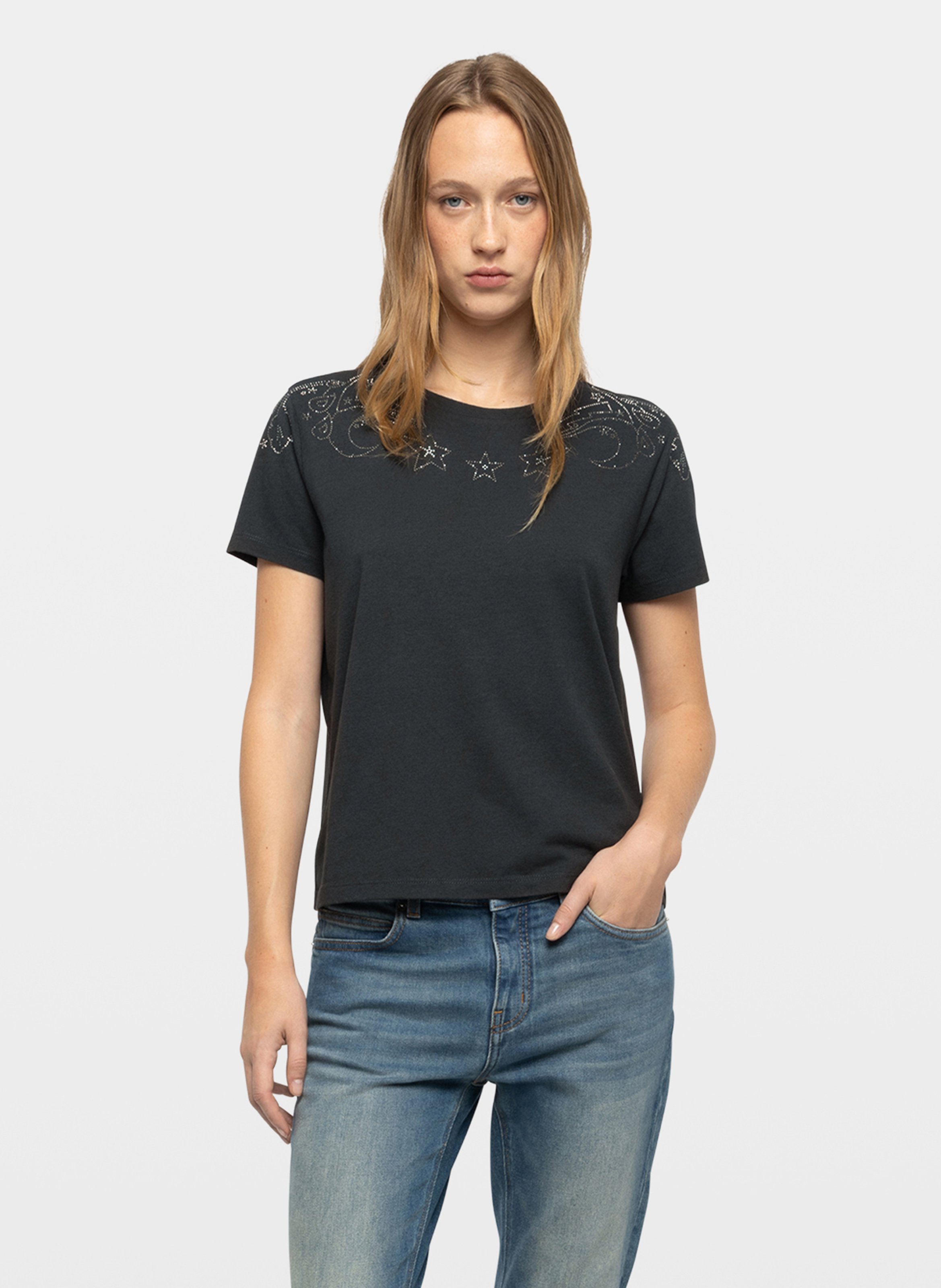 Tee-shirt droit à strass  ZADIG&VOLTAIRE Gris