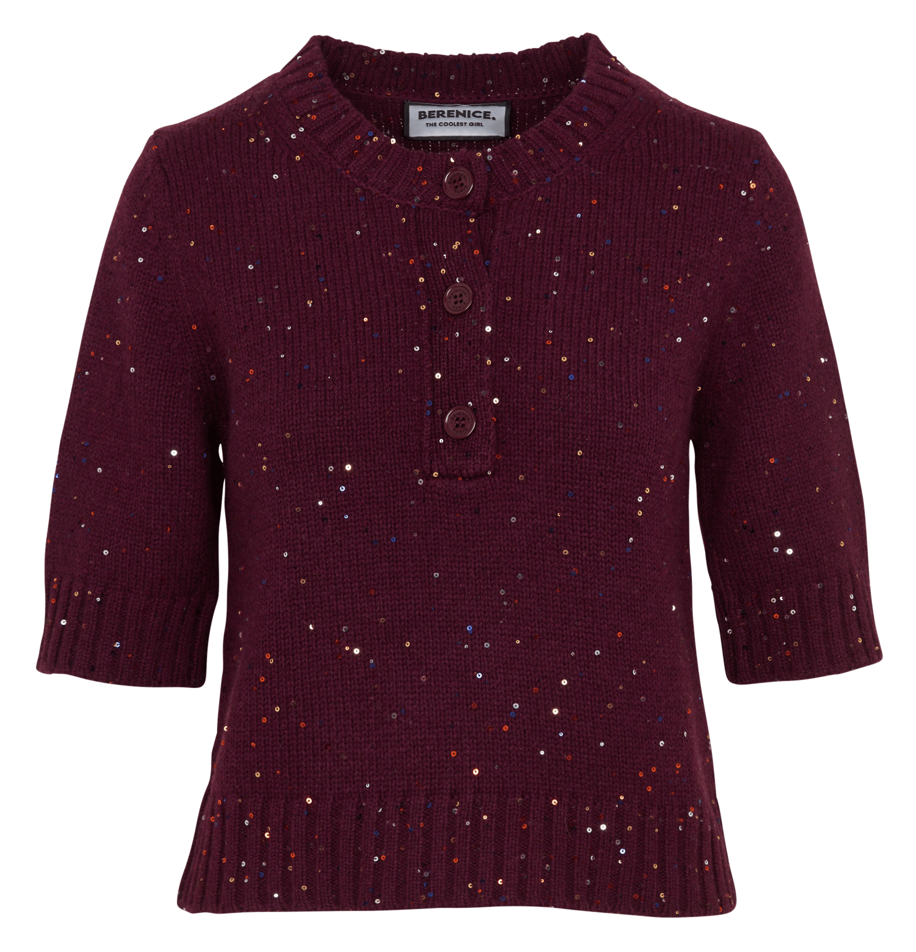 Kurzärmeliger Paillettenpullover aus Wolle BERENICE Pflaume