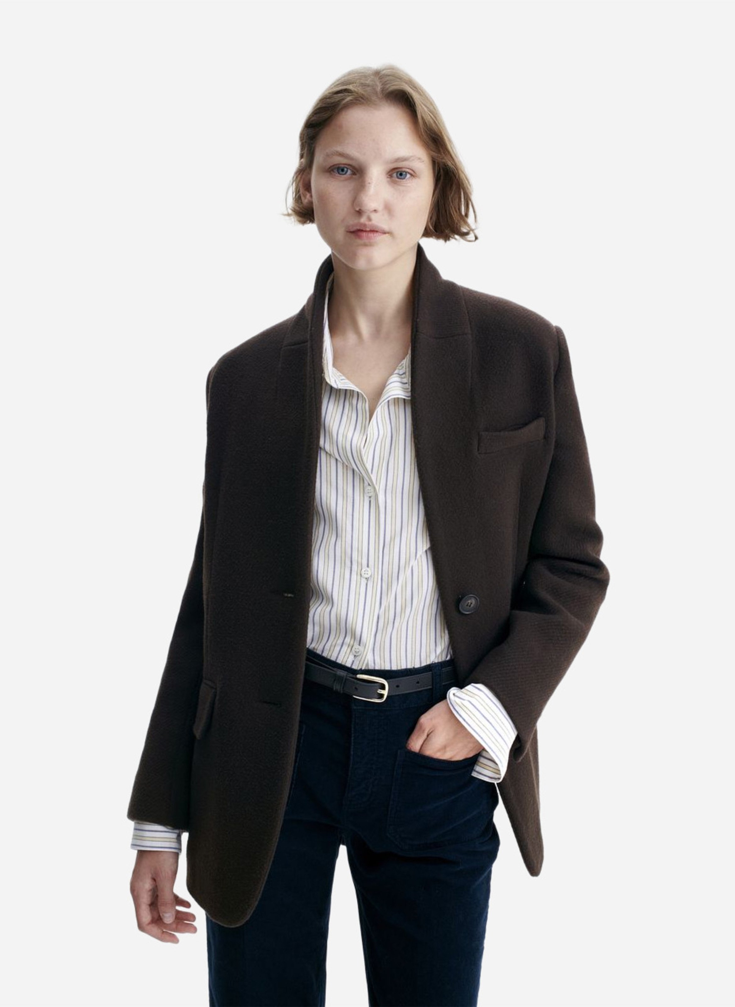 Straight V-neck wool blend jacket VANESSA BRUNO Brown