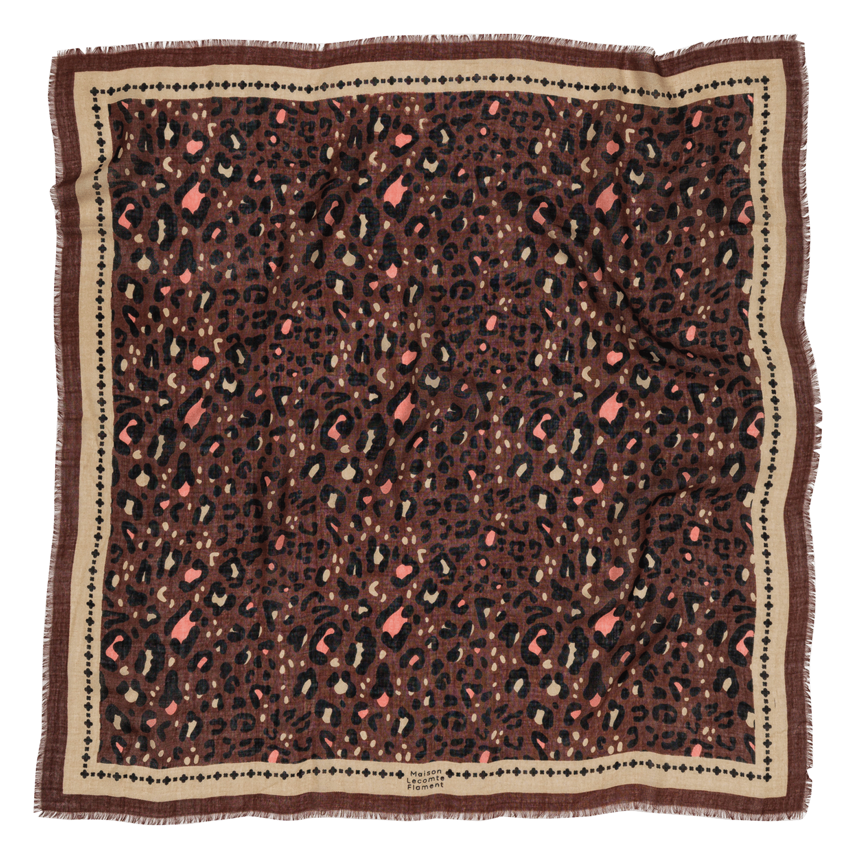 Haddock wool and silk printed scarf MAISON LECOMTE FLAMENT Brown