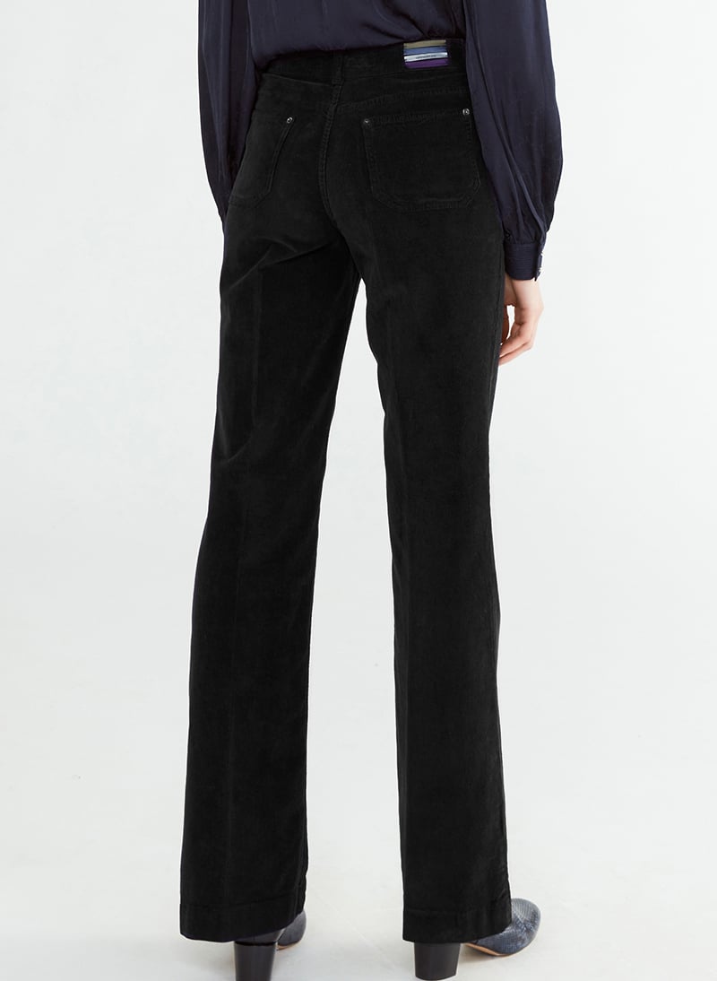 Ausgestellte, gerippte Hose aus Baumwoll-Mix Schwarz