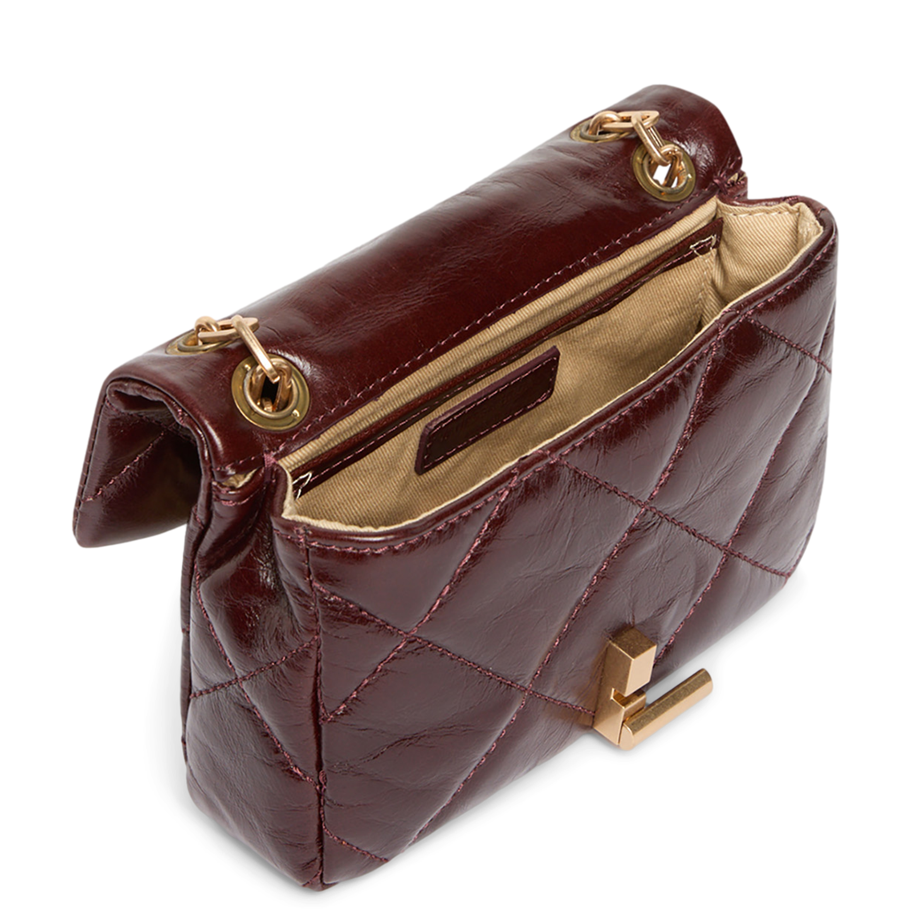 Gewatteerde, leren schoudertas Bruin