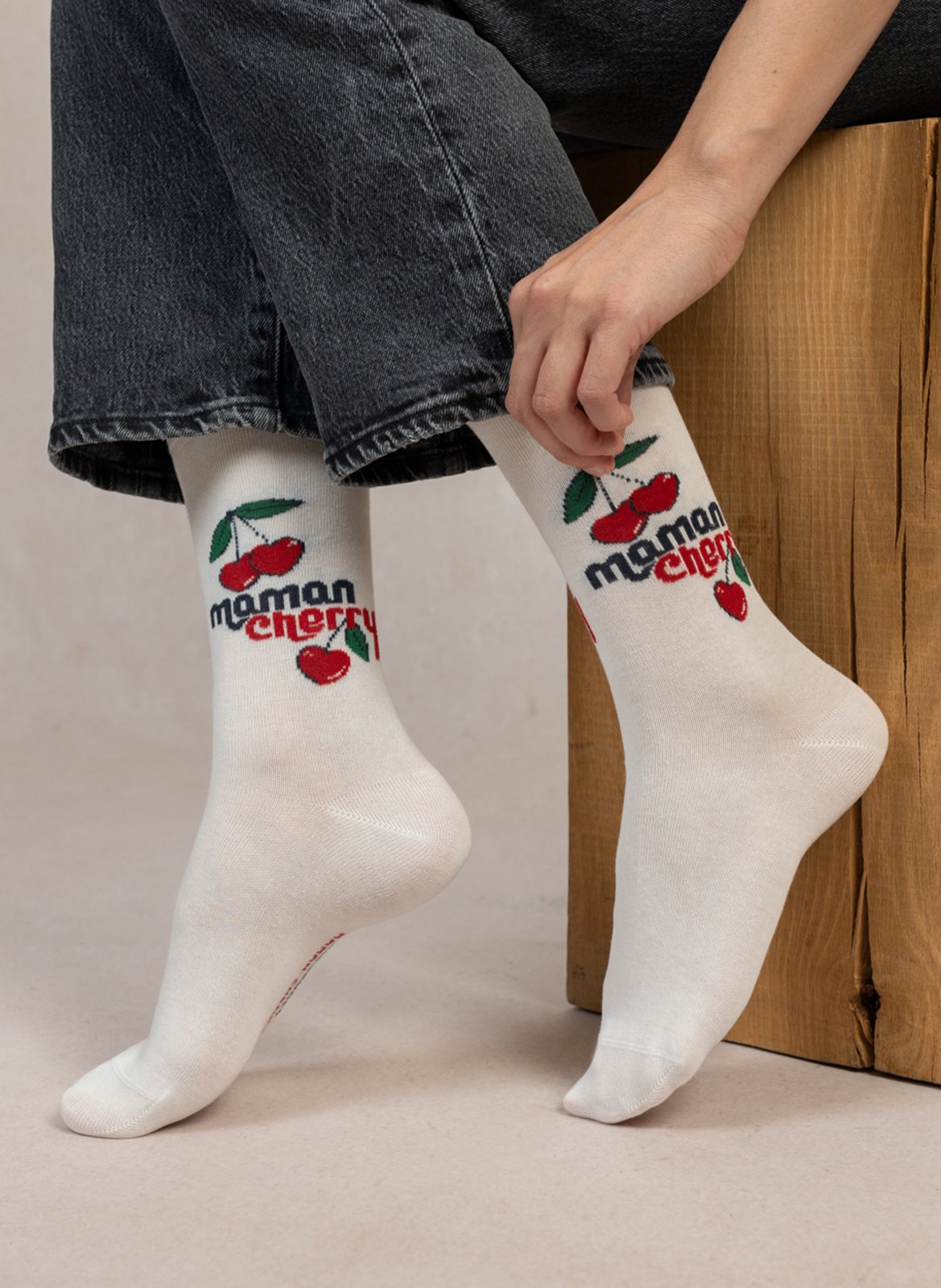 Chaussettes en coton mélangé imprimé Cherry Ecru Bleuforet Femme