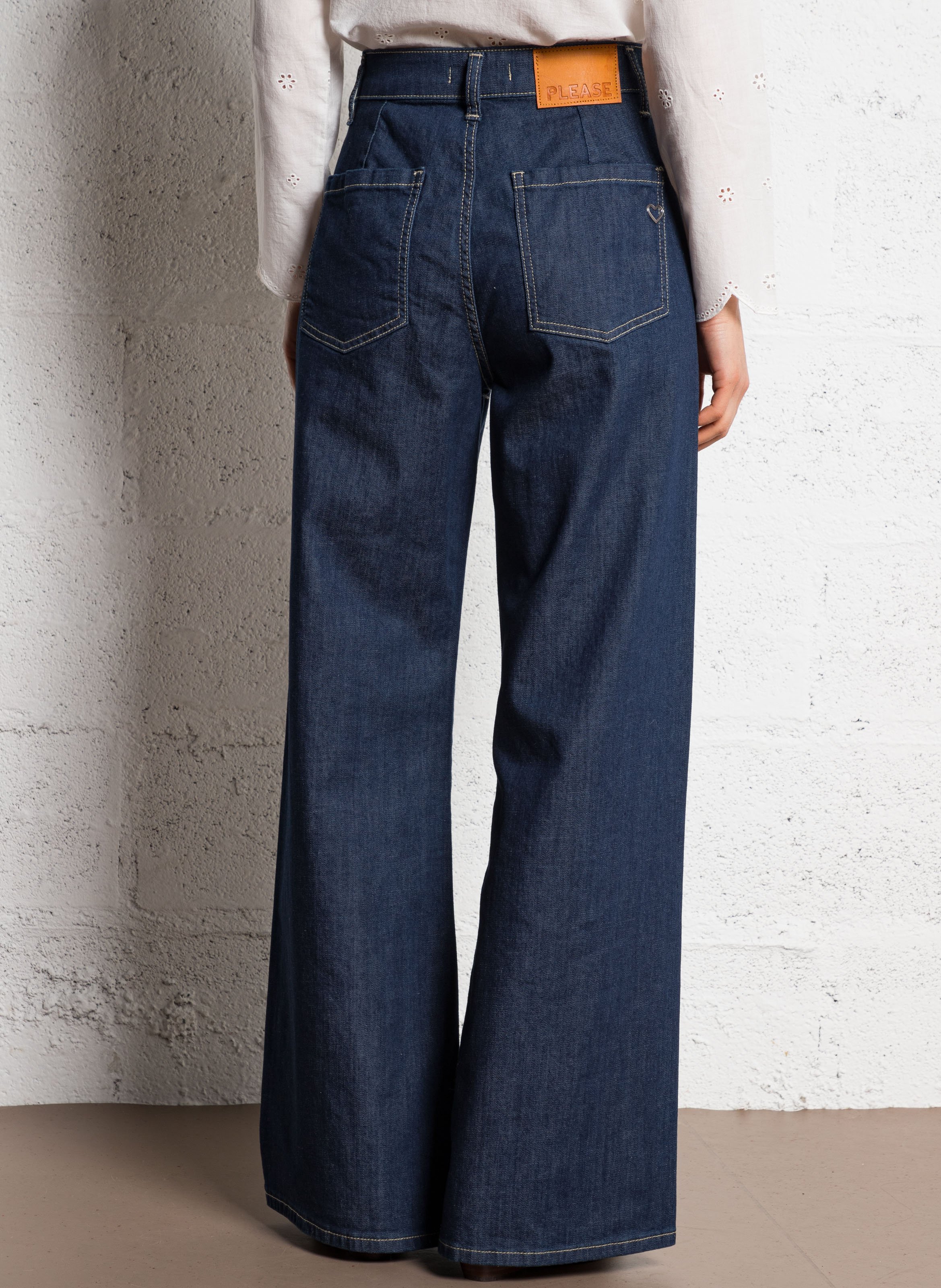 Jean flare en coton mélangé PLEASE Bleu