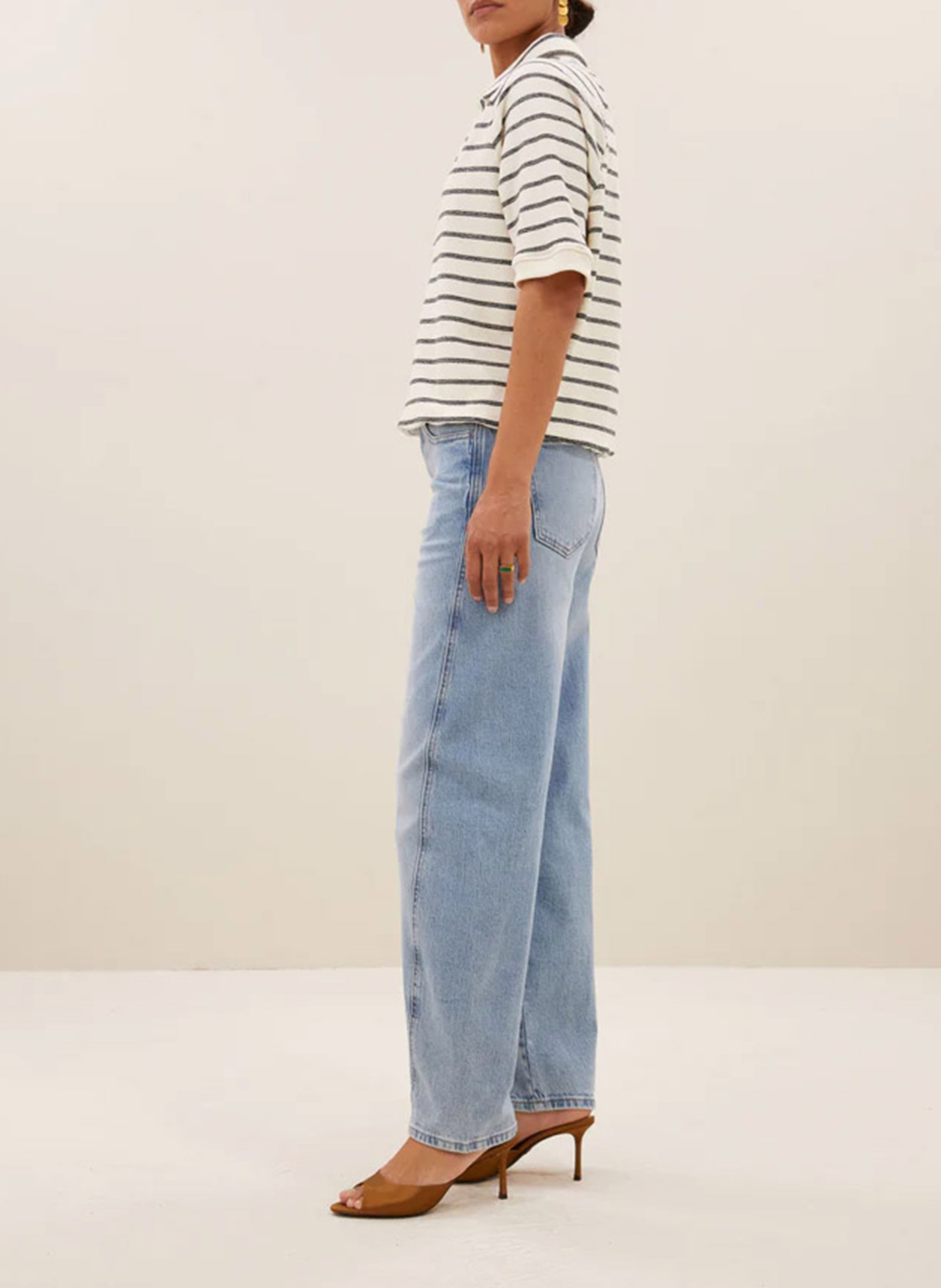 Gestreiftes Rundhals-T-Shirt aus Bio-Baumwolle Schwarz