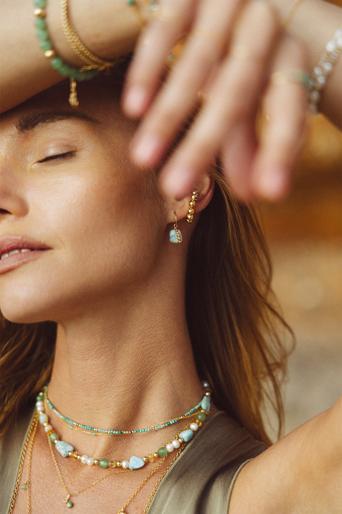 Fake piercing ring with beads YAY Golden