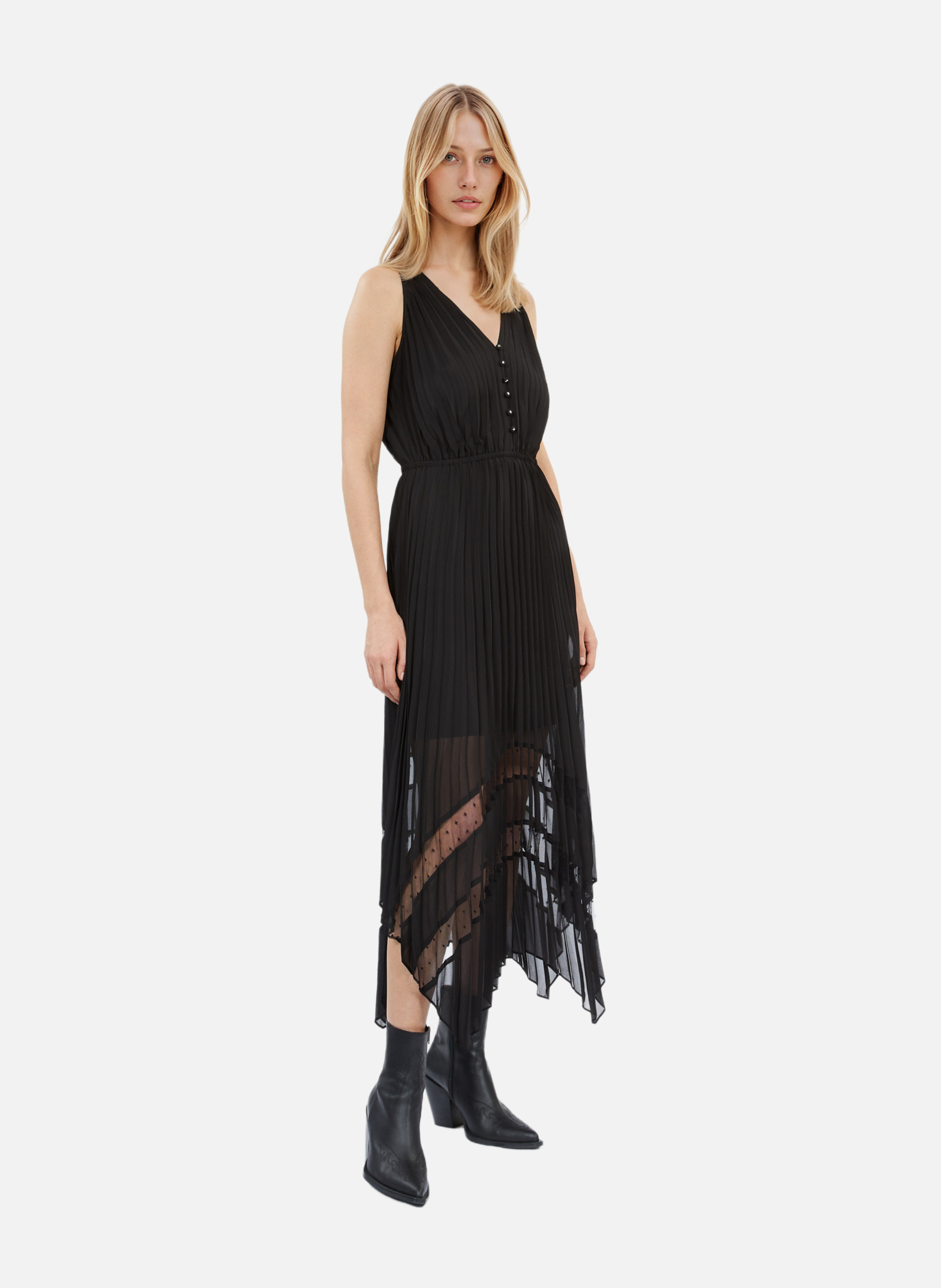 Pleated long dress with elastic waist. THE KOOPLES Black