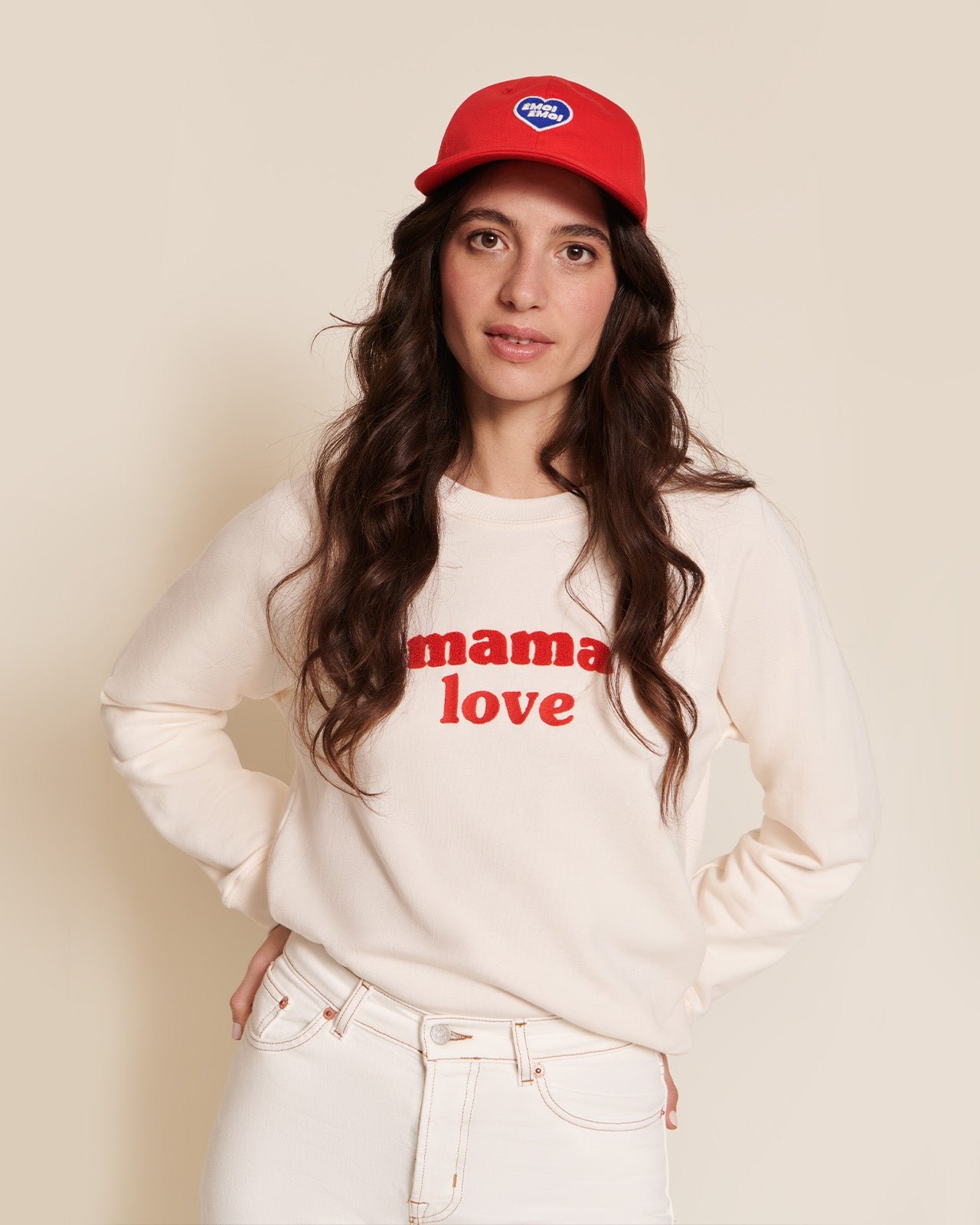 The embroidered mama love sweatshirt in organic cotton EMOI EMOI White