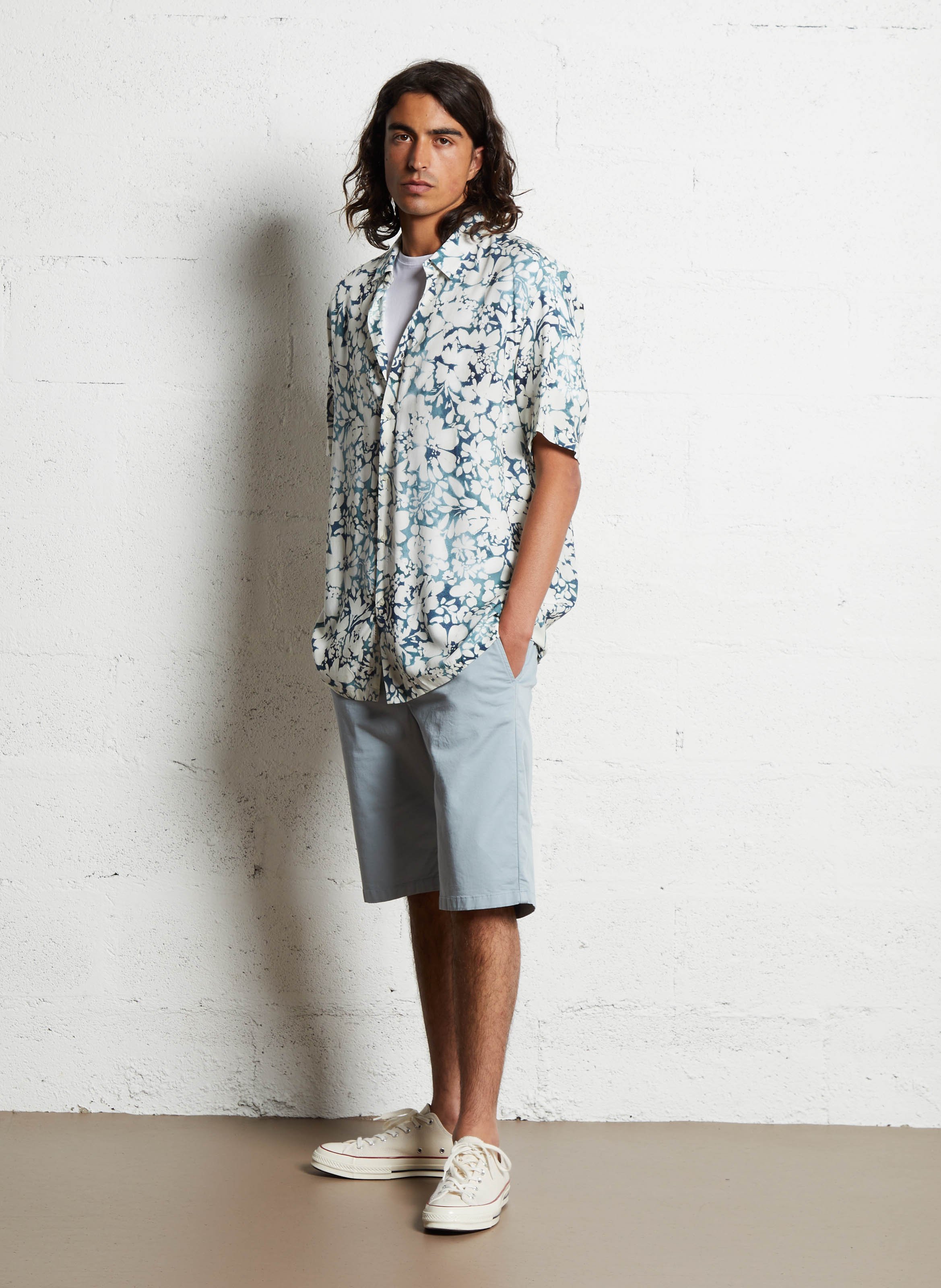 Straight-leg cotton-blend Bermuda shorts IKKS Blue