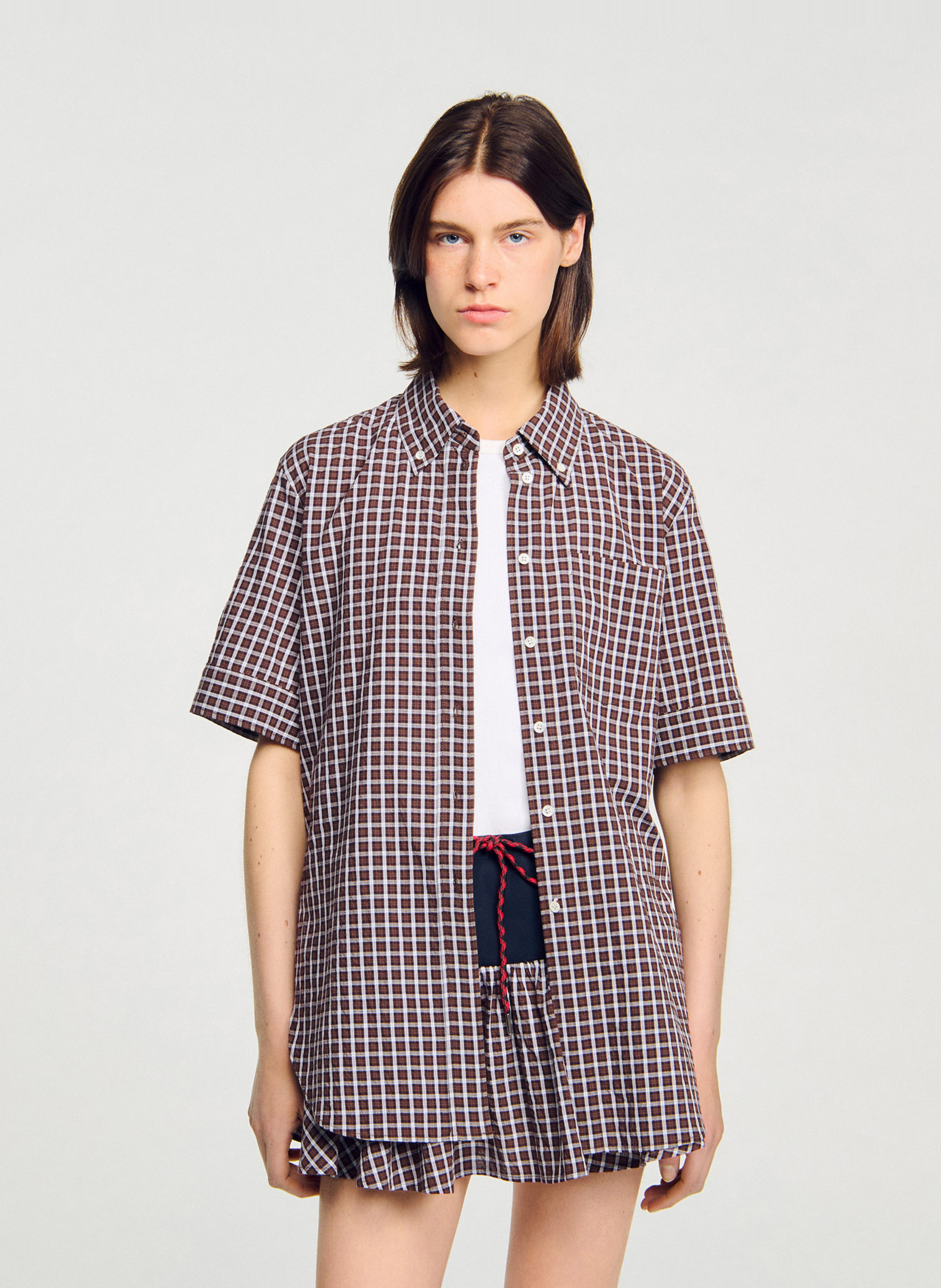 Blouse met klassieke kraag en ruiten BruinSANDRO