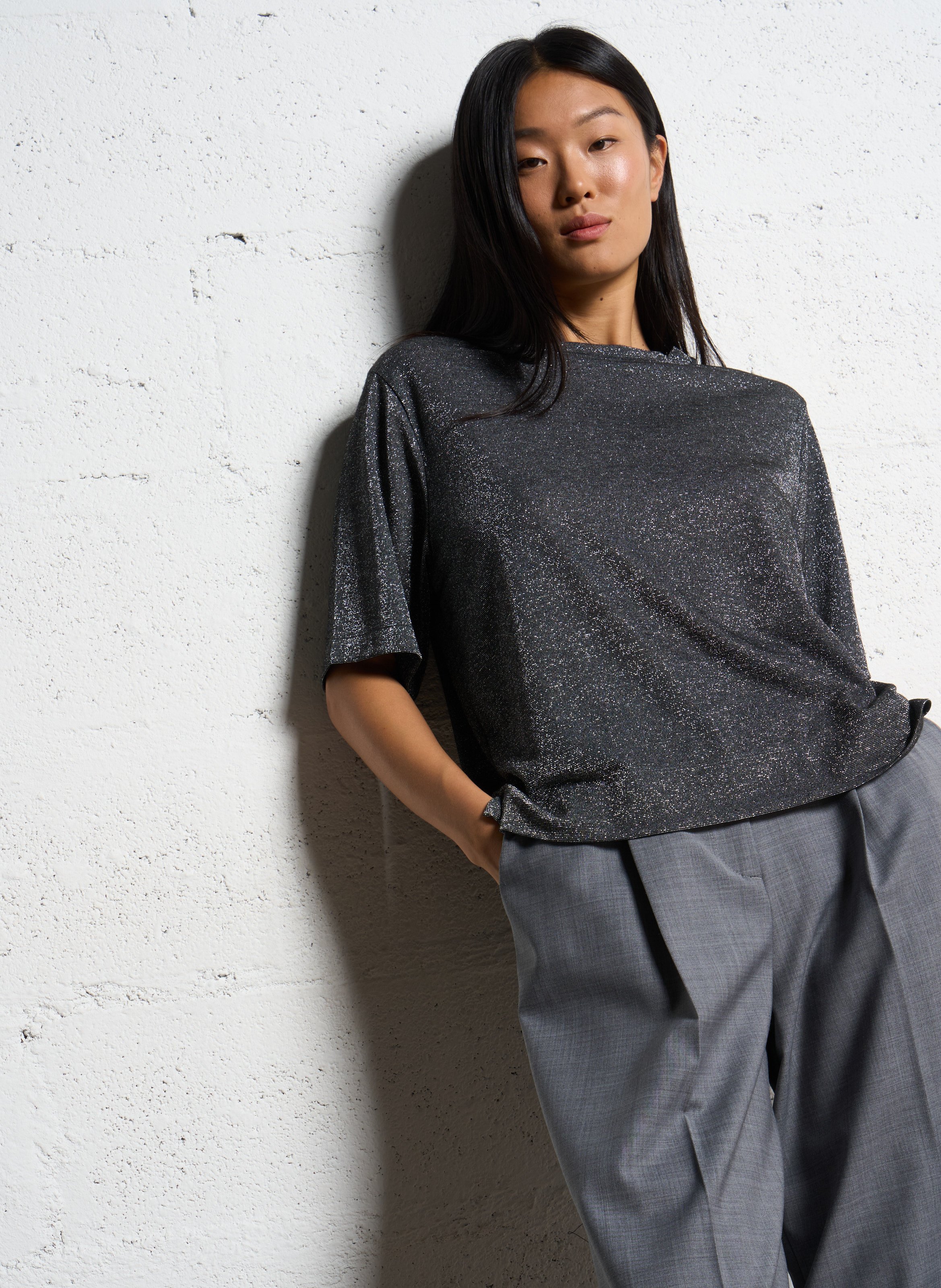 Round-neck glittery T-shirt MOMONI Silver