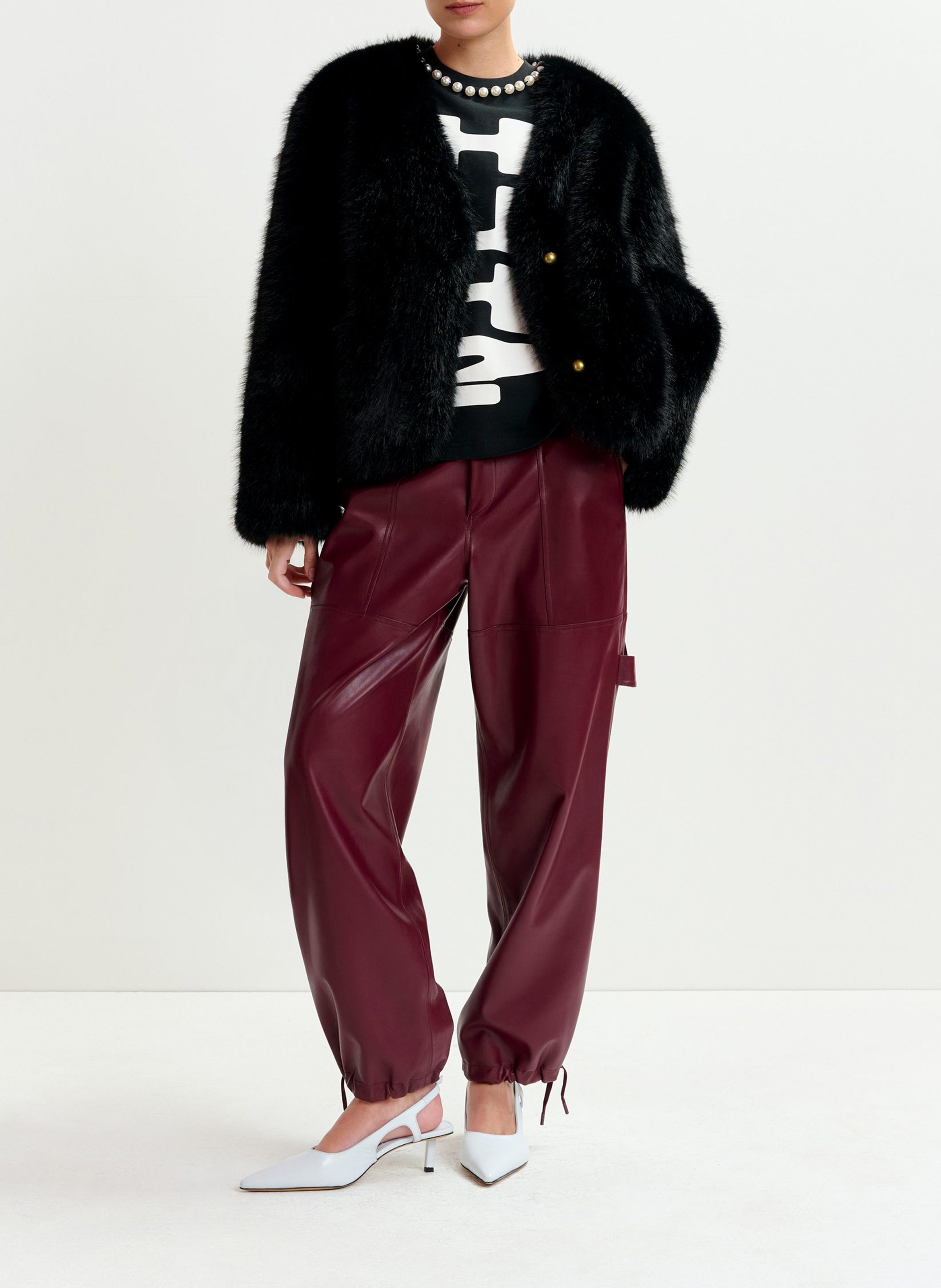 Leather-look straight-leg pants Red