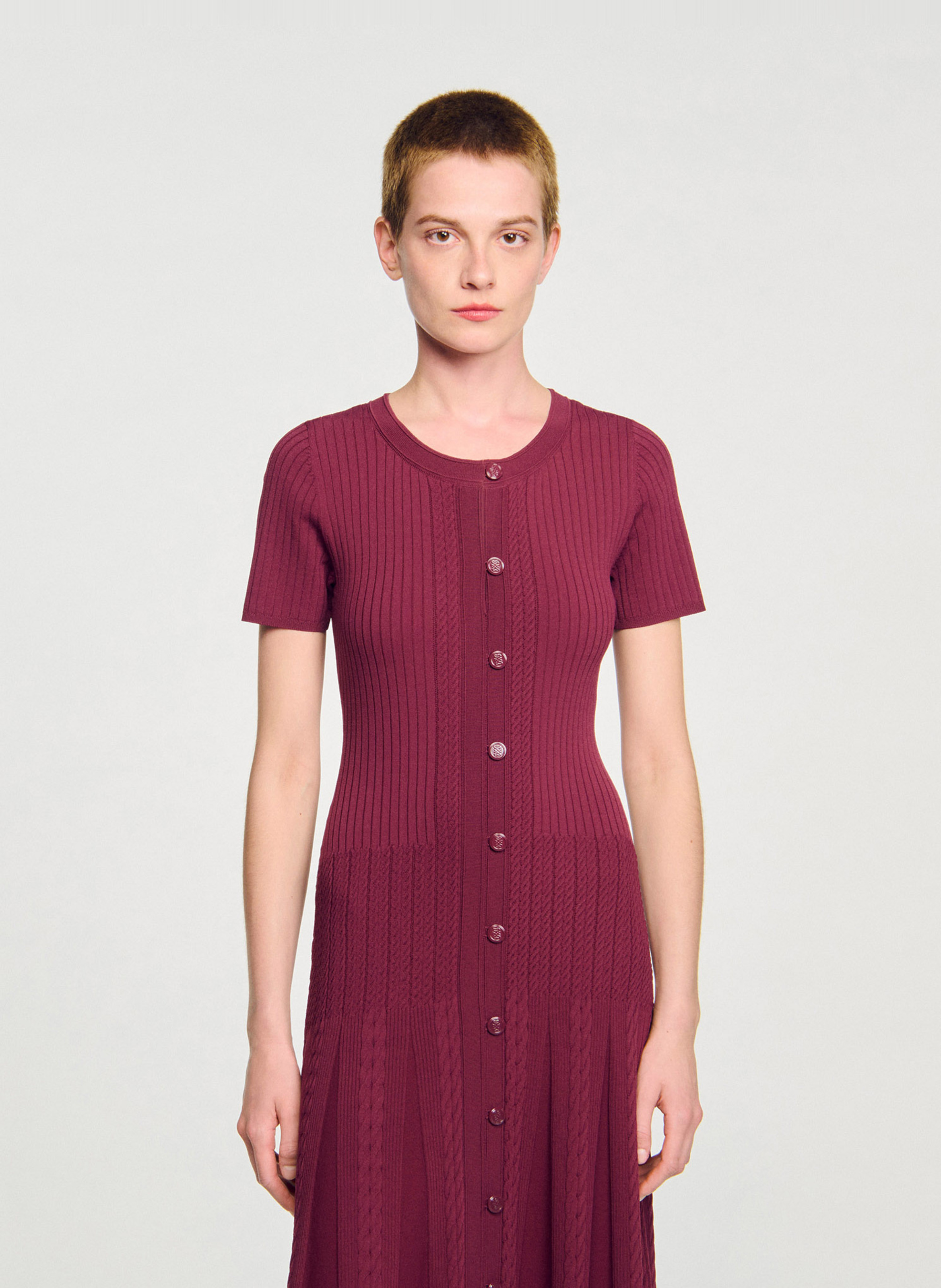 Robe longue col rond en maille SANDRO Rouge