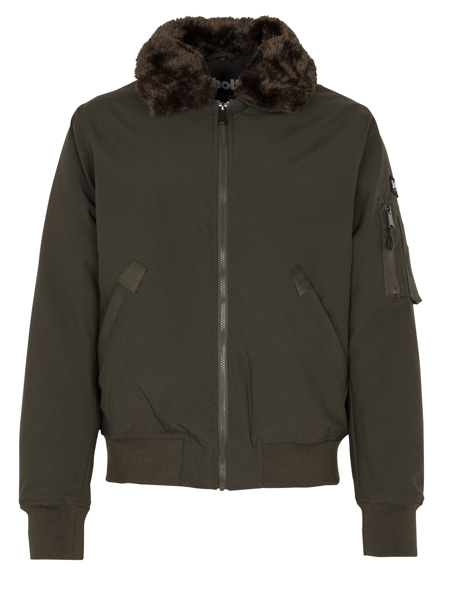 Blouson pilote ample uni à col fourrure SCHOTT Marron