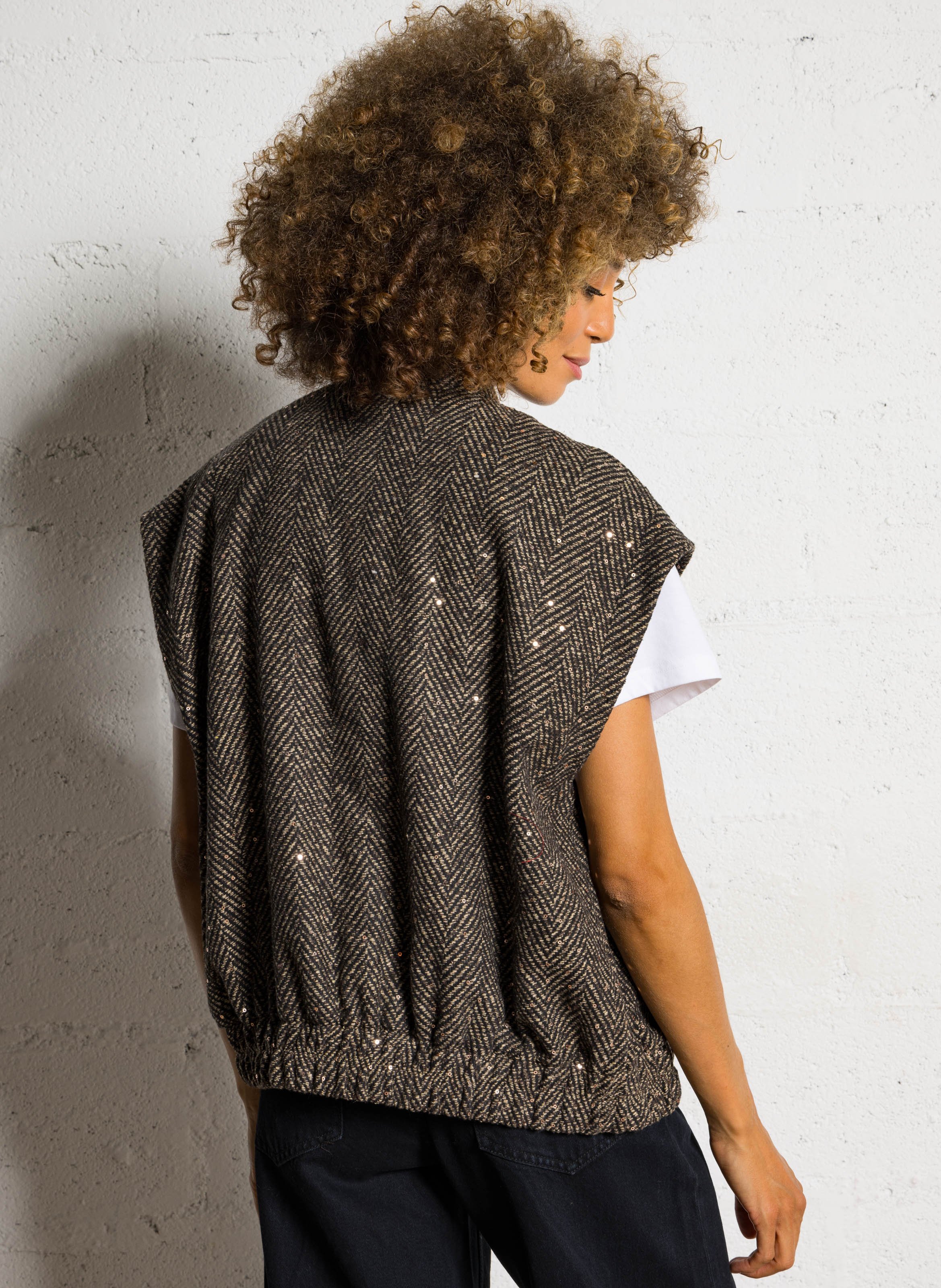 Gilet droit col montant à chevrons PLEASE Marron