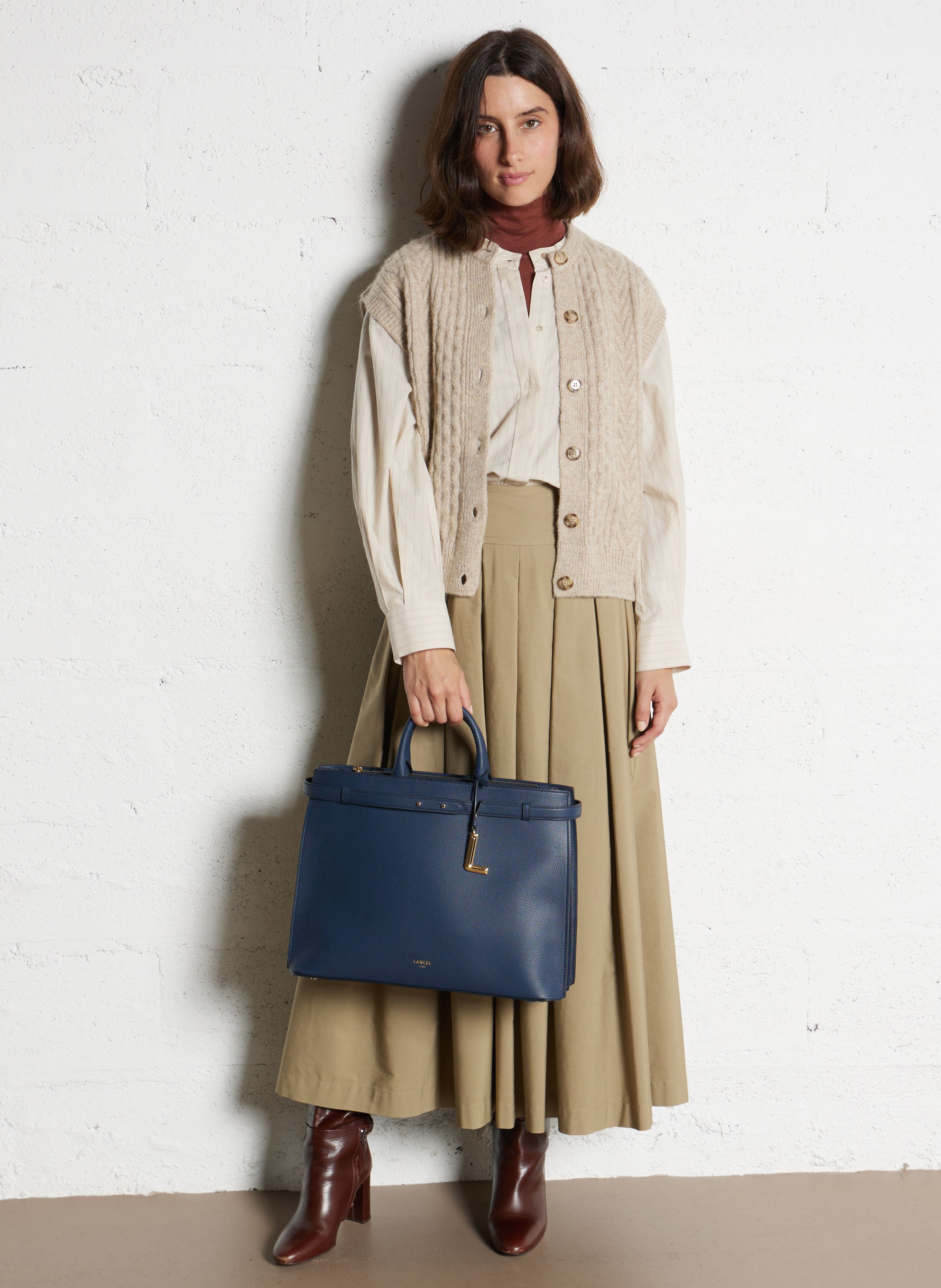 Bowlingtasche aus genarbtem Leder mit Reißverschluss LANCEL Blau