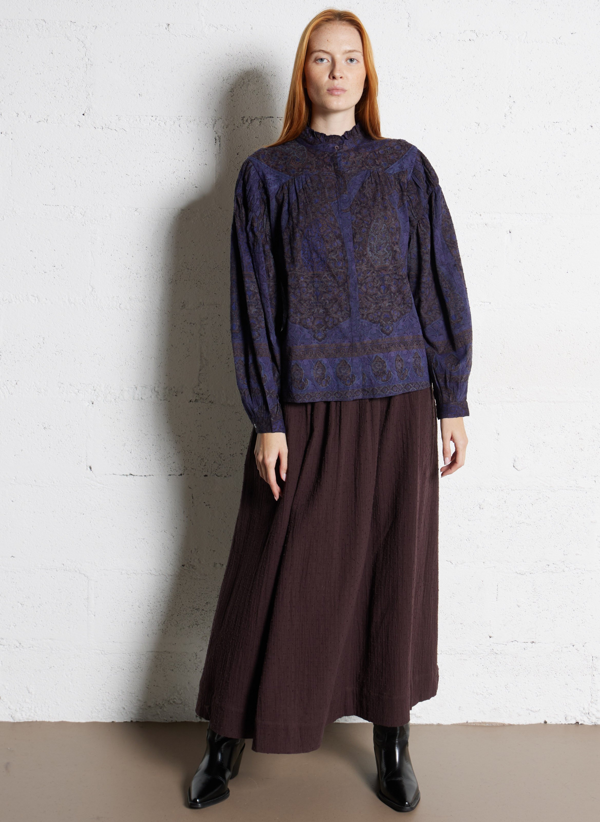 Oversize Hemd mit viktorianischem Kragen aus Baumwolle ANTIK BATIK Blau