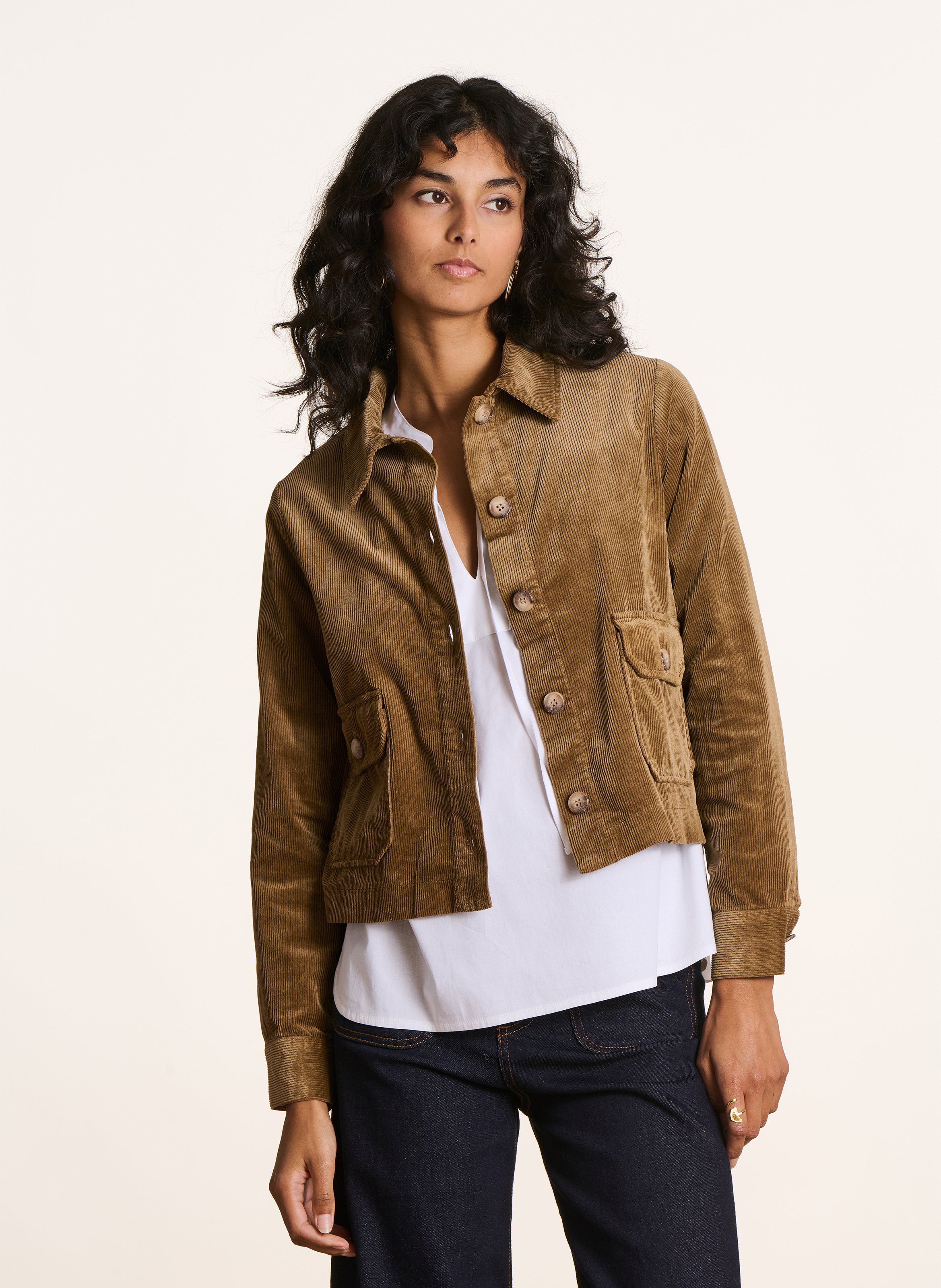 Straight cotton-blend jacket with classic collar LA FEE MARABOUTEE Brown