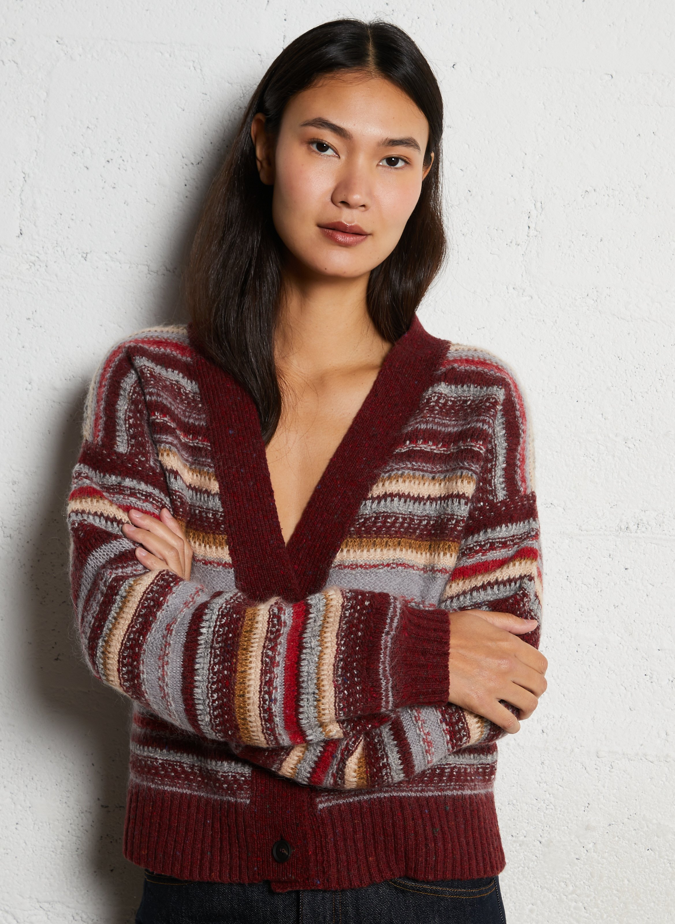 Gilet court rayé en laine mélangée MOMONI Rouge