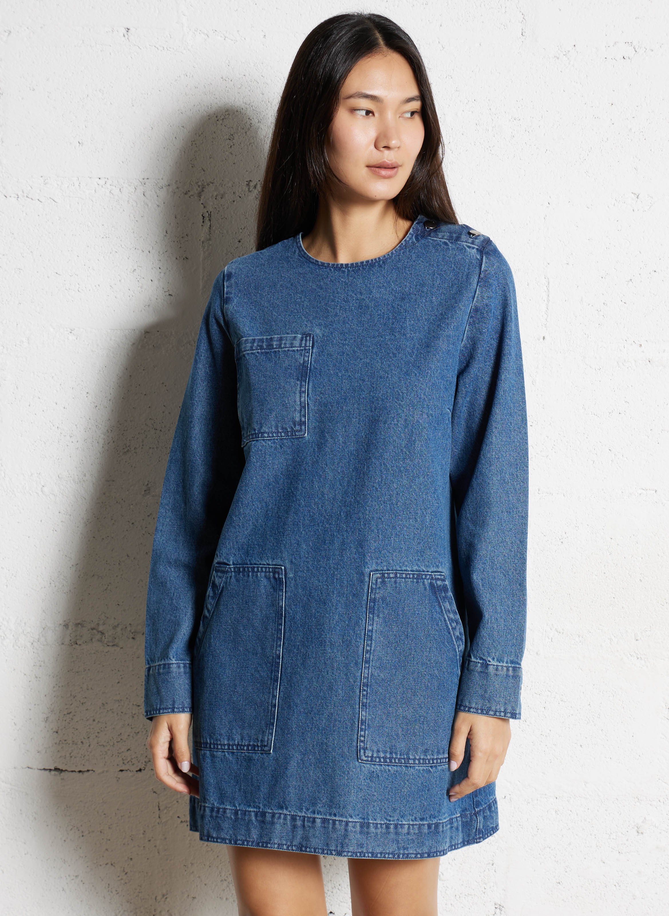 Gerade Jeanskleid mit Taschen. IKKS Blau