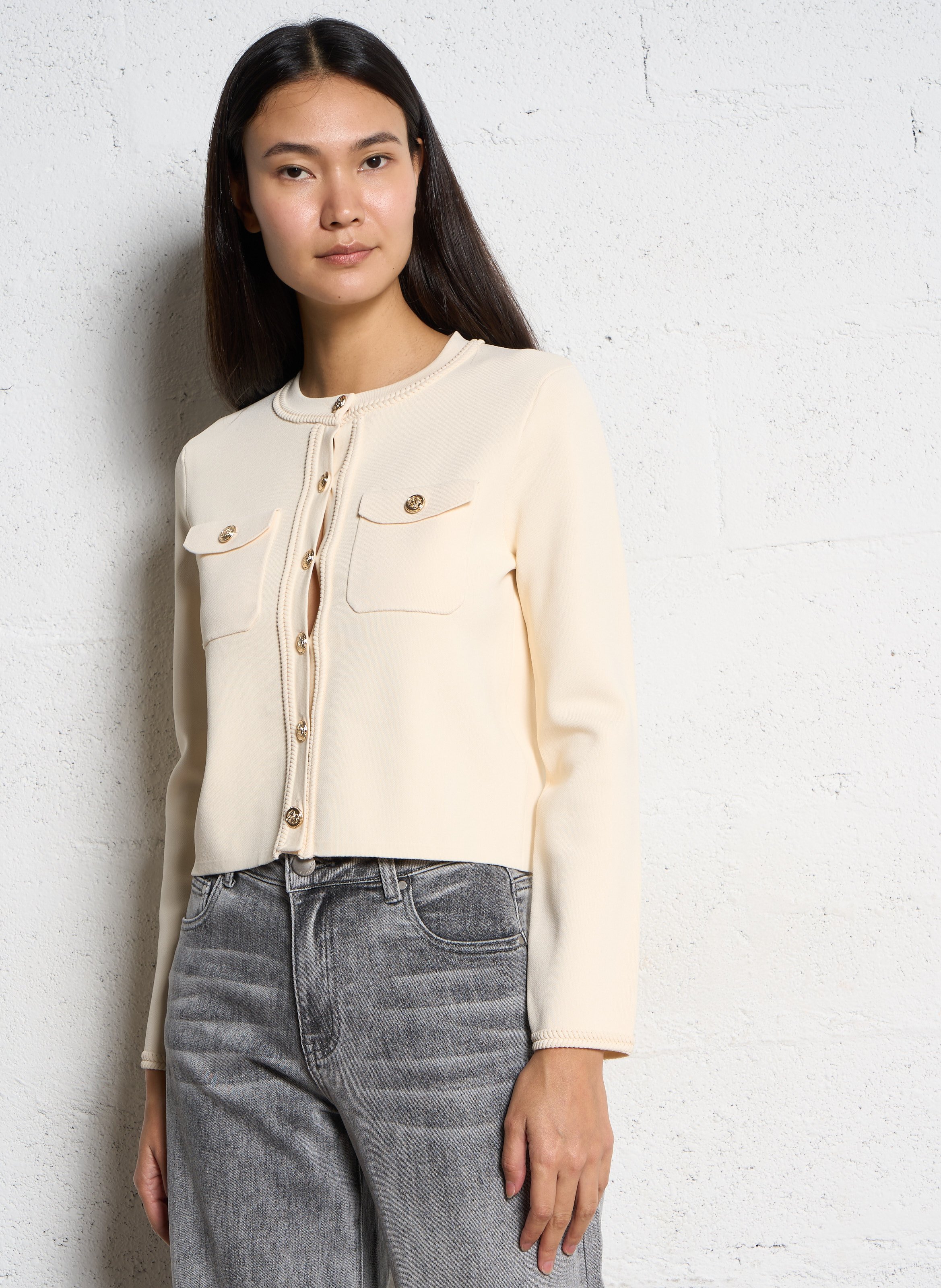 Gilet droit tressé manches longues  SUNCOO Blanc