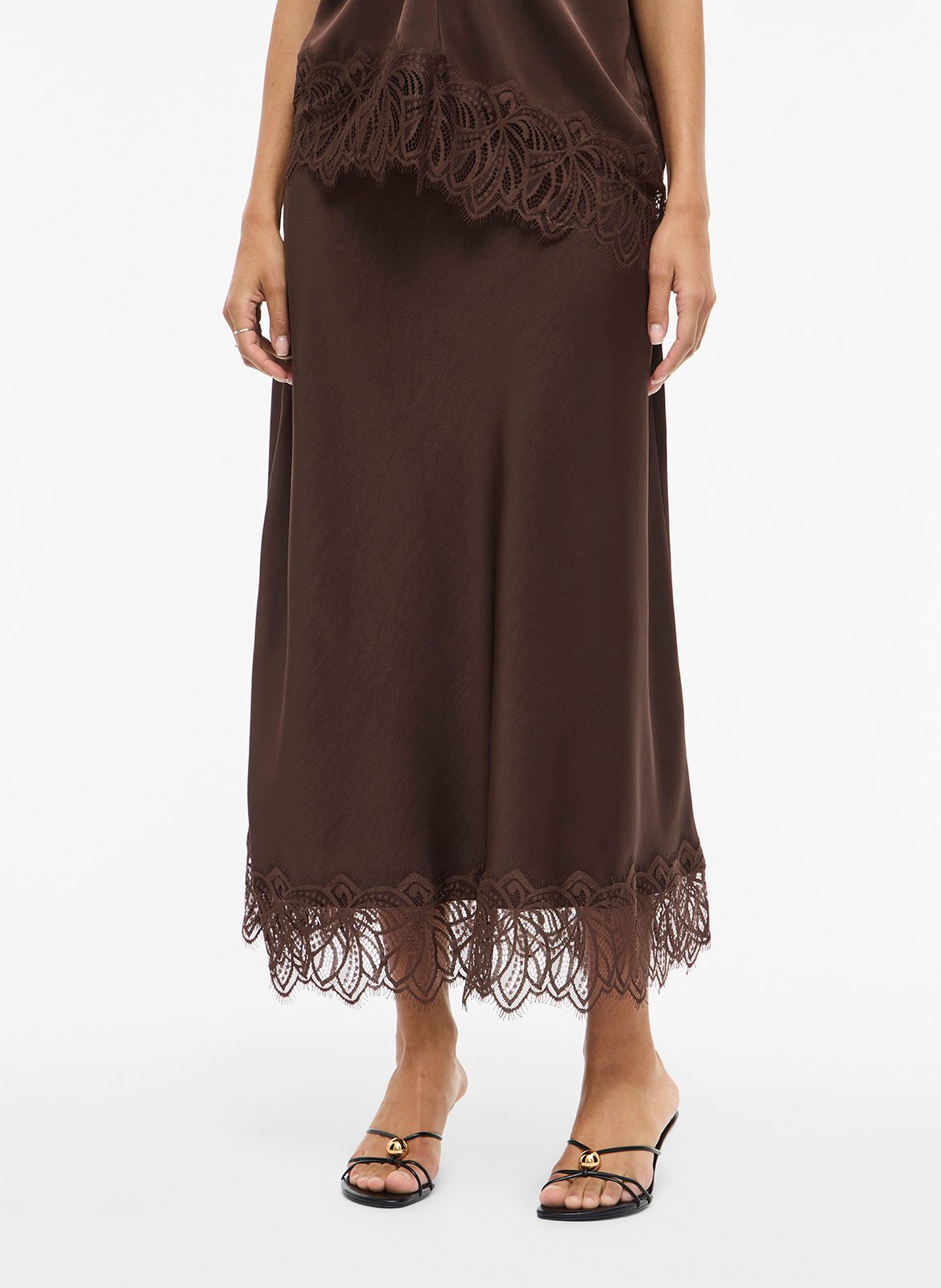 Jupe longue à détail dentelle VILA Marron