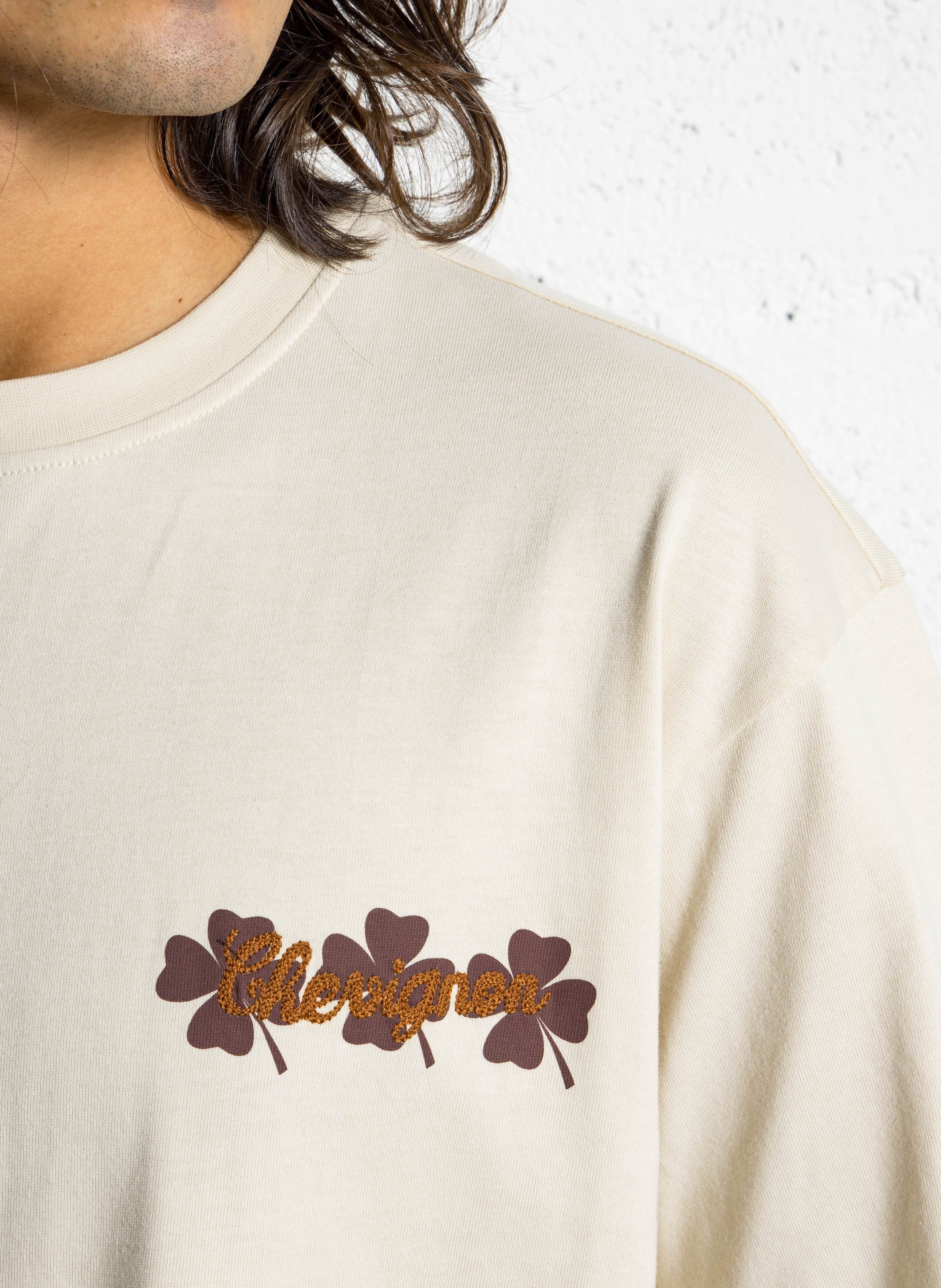 Oversized round neck T-shirt in organic cotton with screen printing CHEVIGNON White