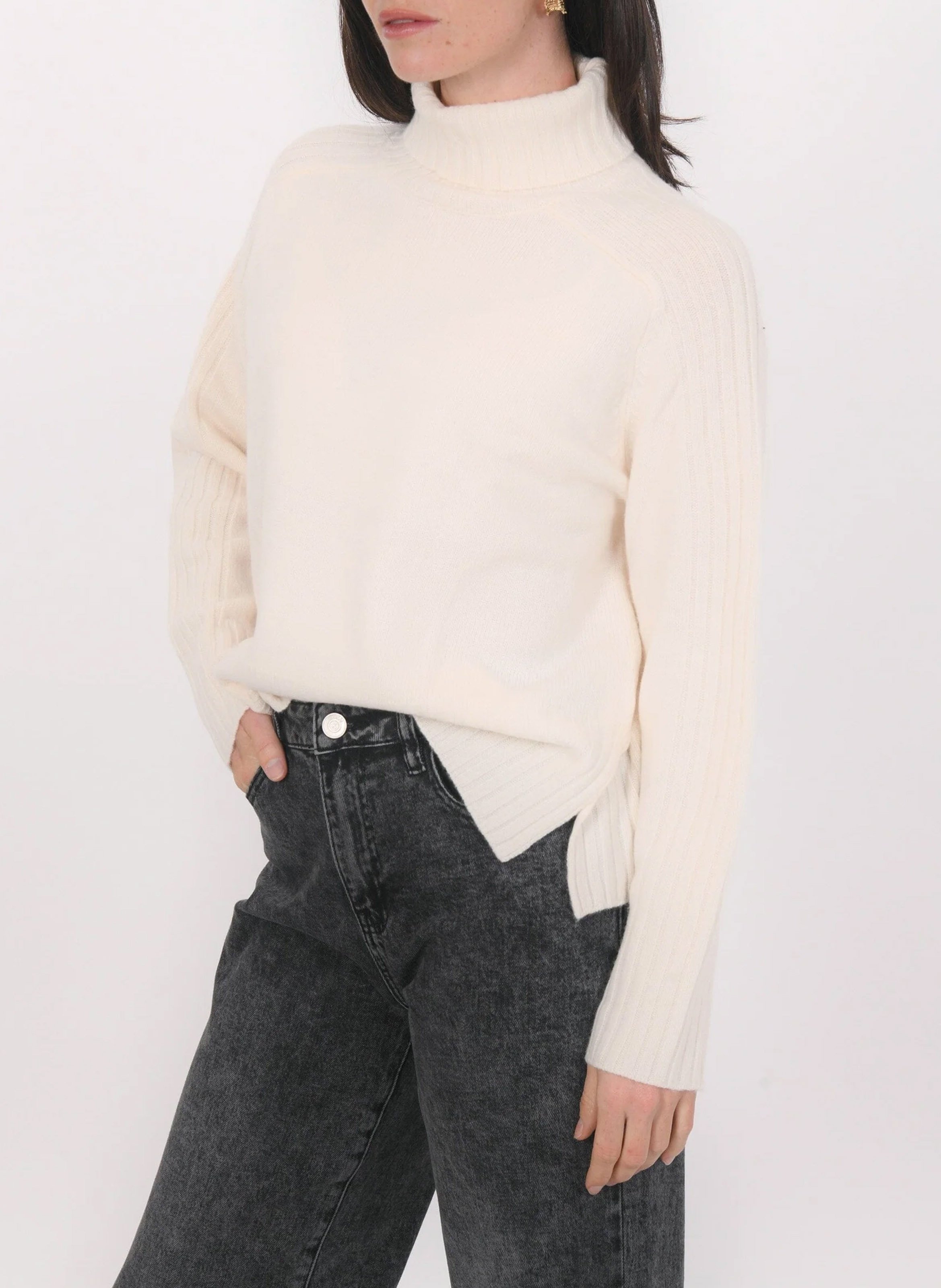 Pull oversize col roulé en laine et cachemire KOOKAI Blanc