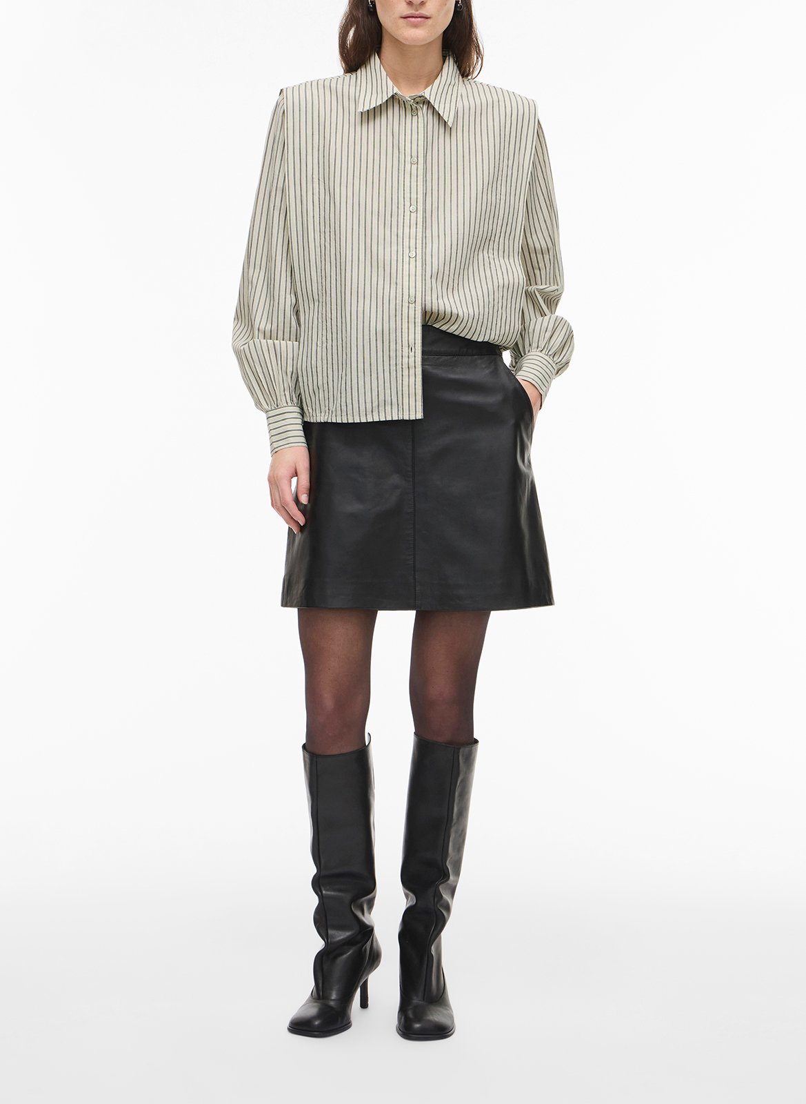 Oversized striped organic cotton shirt ROUGE EDIT Beige