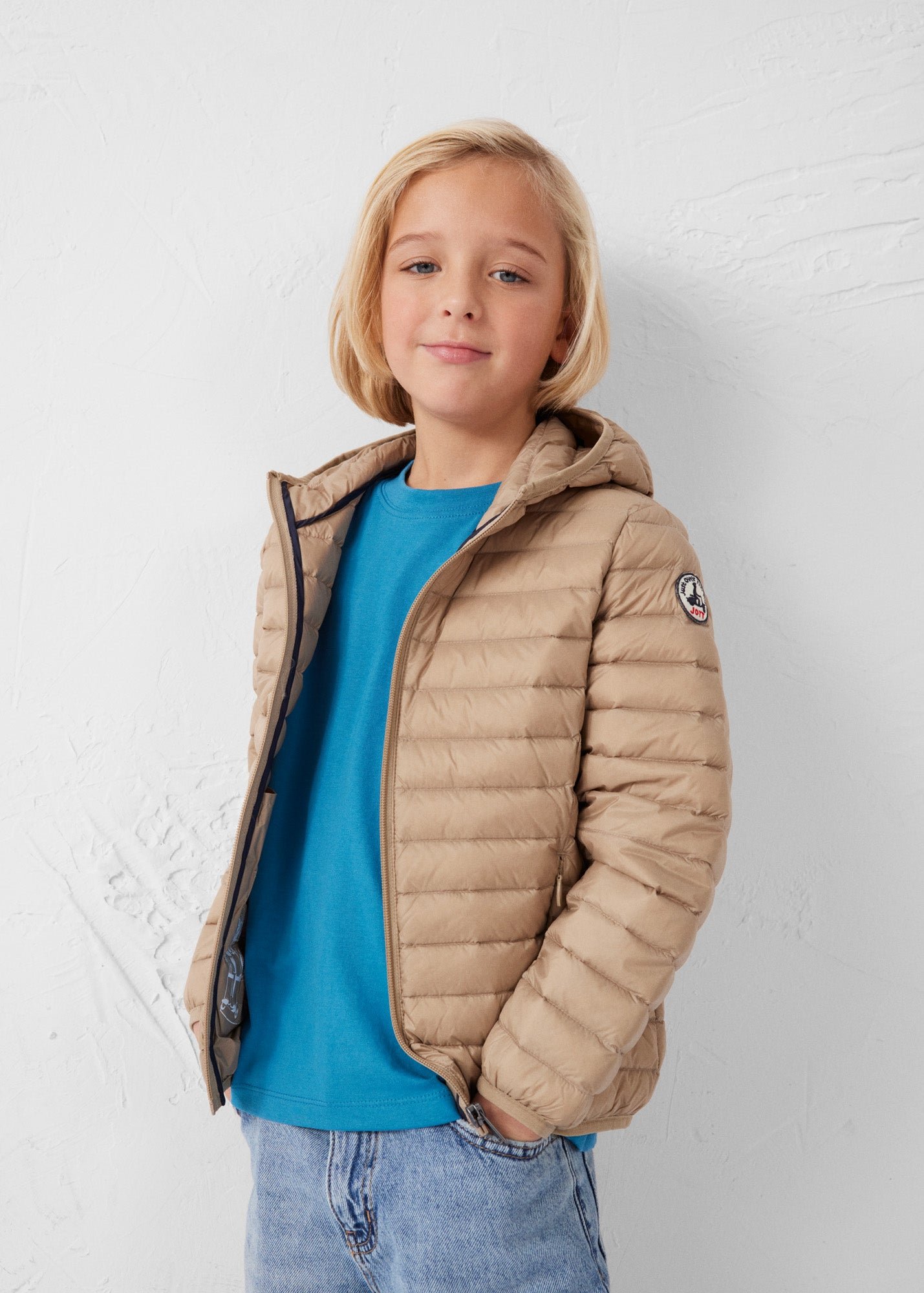 Hugo lightweight hooded child's puffer coat JOTT Beige