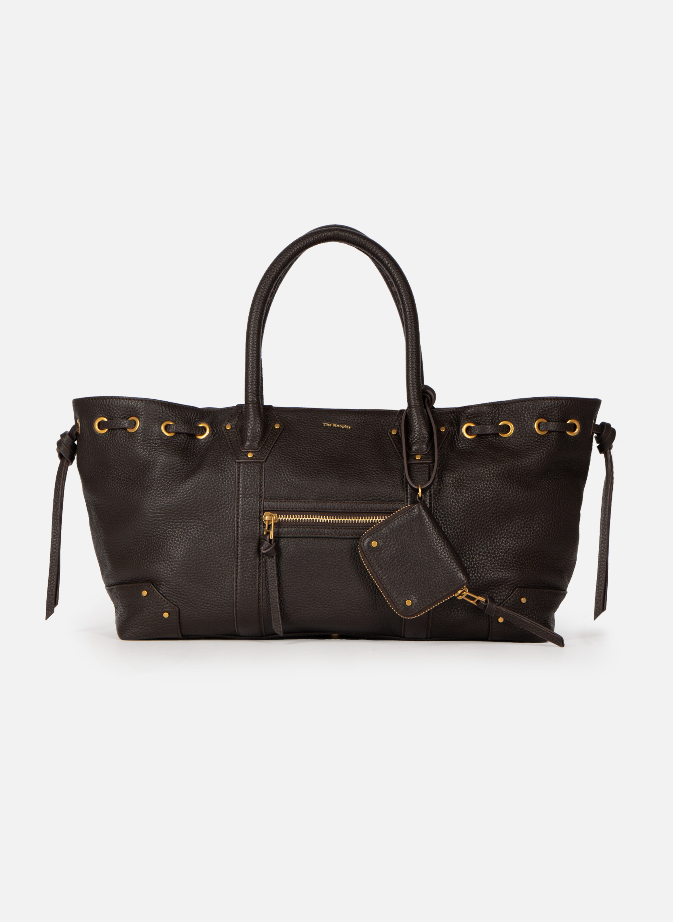 Ruched tote bag in grained leather THE KOOPLES Brown