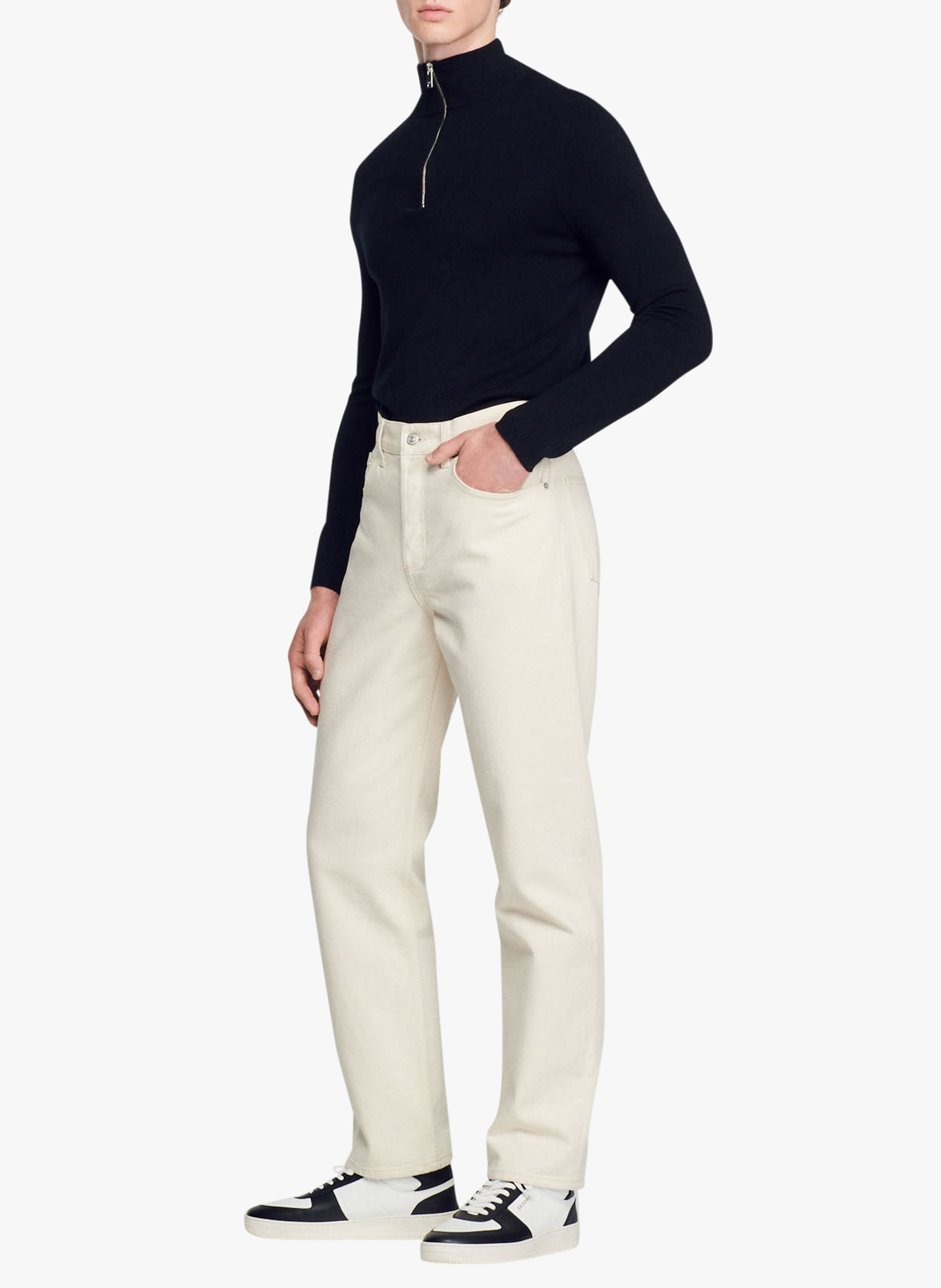 Pull col montant zippé en laine SANDRO Noir