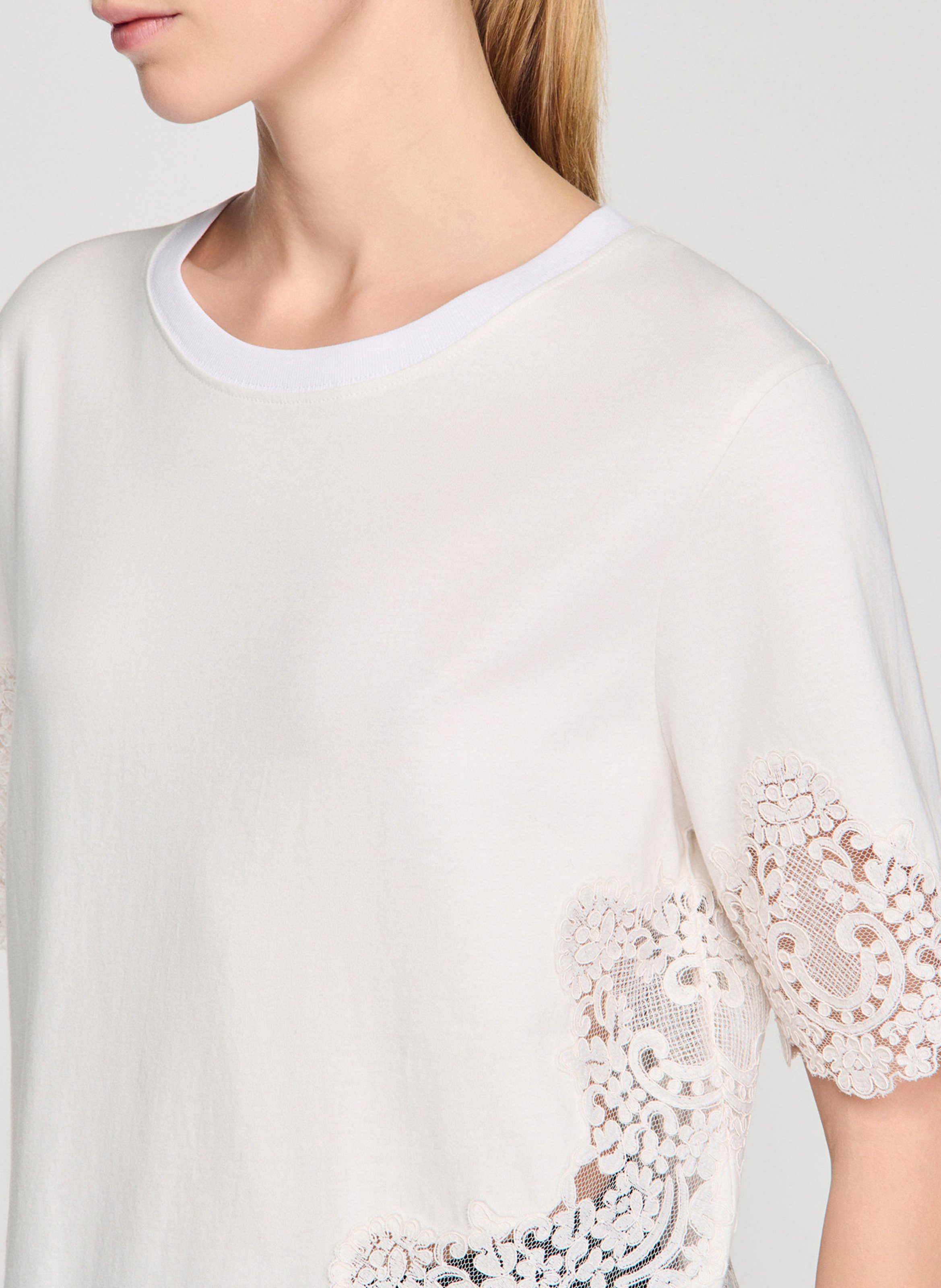 Tee-shirt droit col rond en coton SANDRO Beige