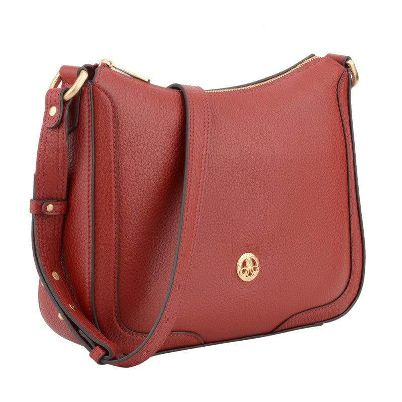 Crossbody bag in cowhide leather Red