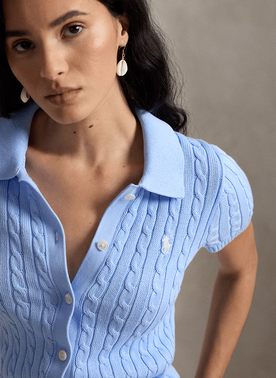 Gilet boutonnée en maille tressée POLO RALPH LAUREN Bleu