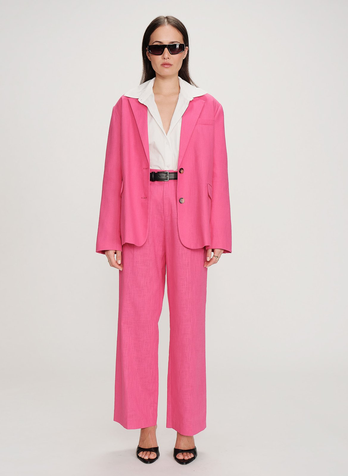 Veste tailleur oversize en lin mélangé GRACE ET MILA Rose