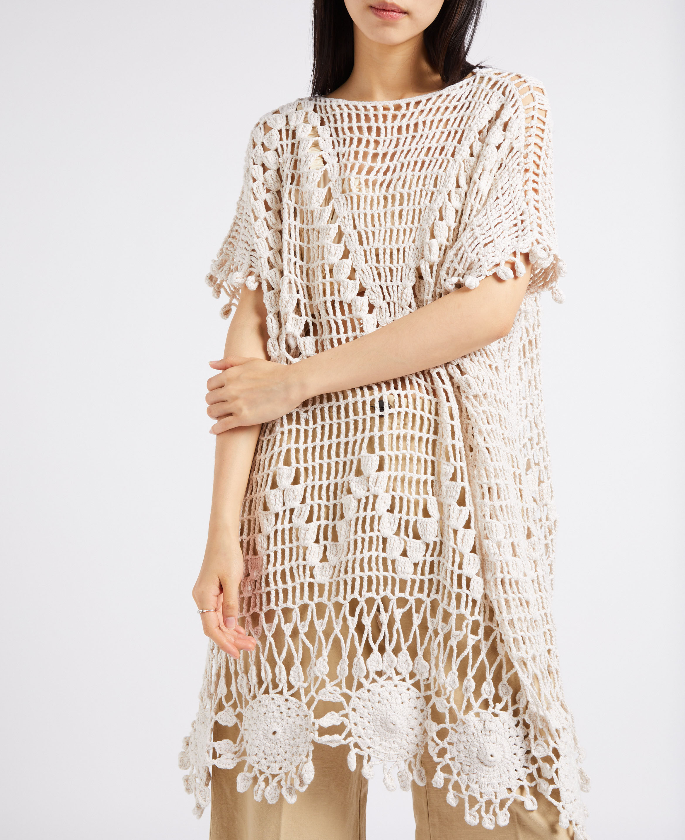 Robe courte maille ajourée en coton MES DEMOISELLES Beige