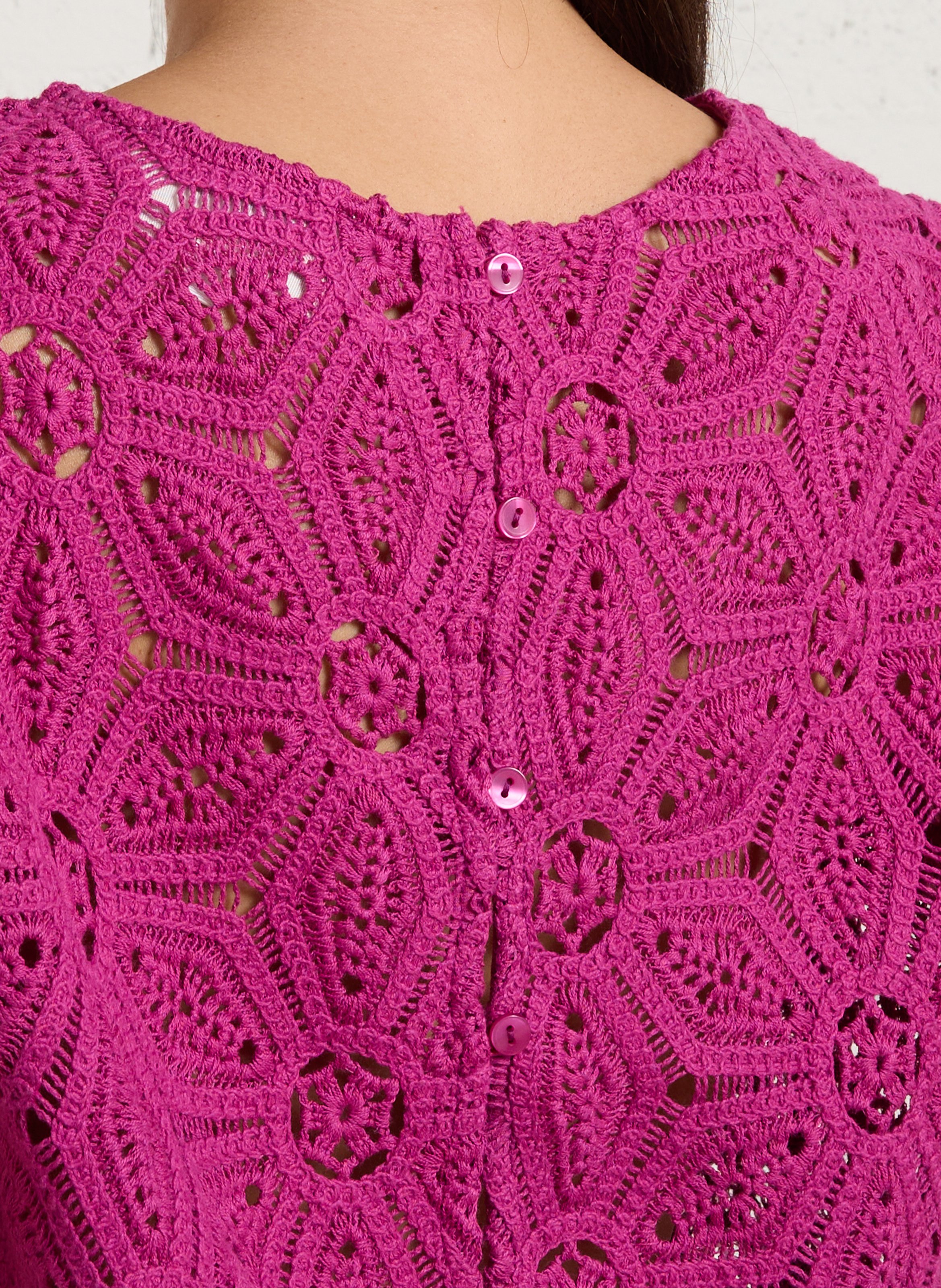 Top col rond en crochet SUD EXPRESS Rose