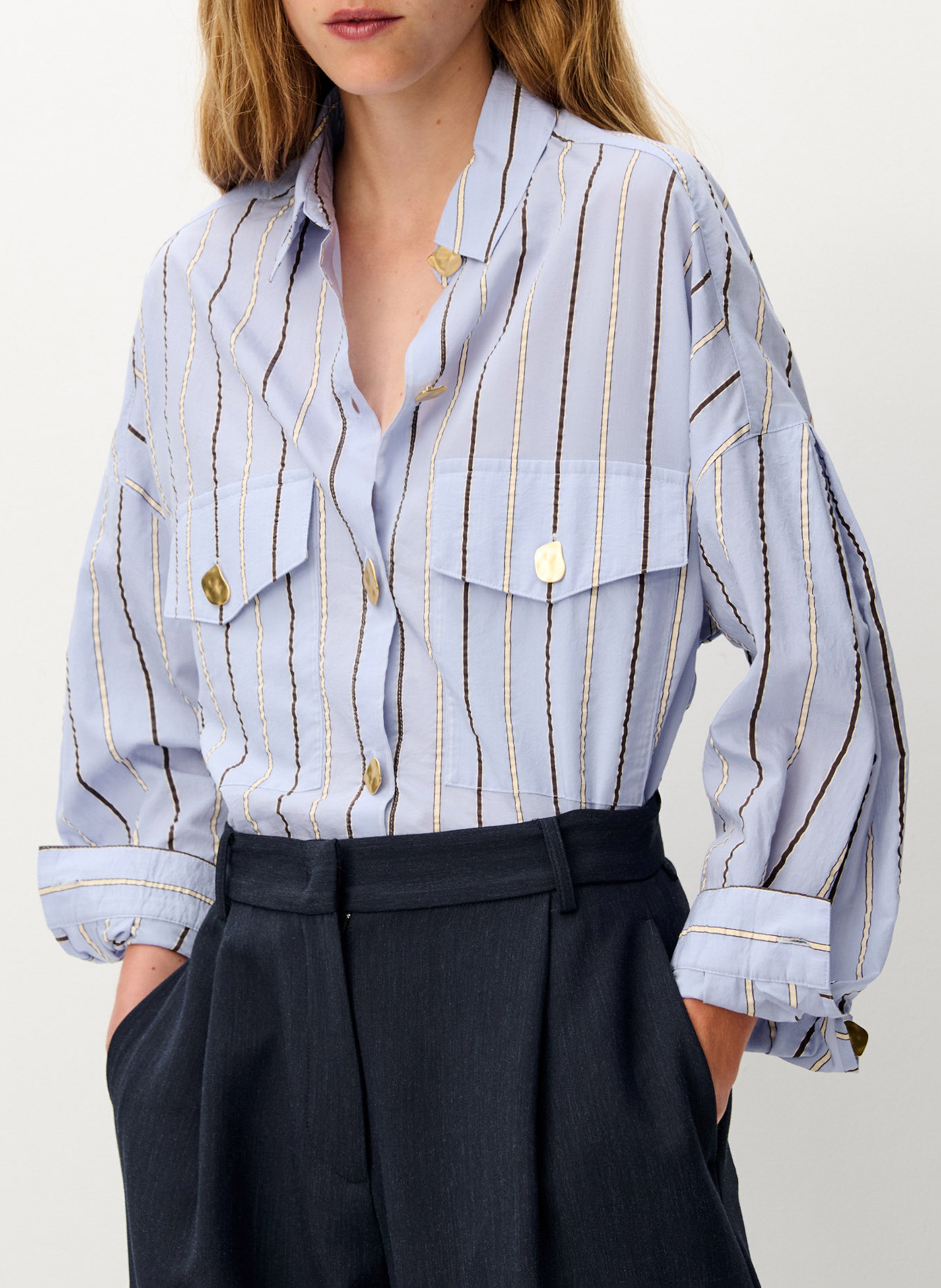 Chemise col classique manches contrastantes en coton SESSUN Blue