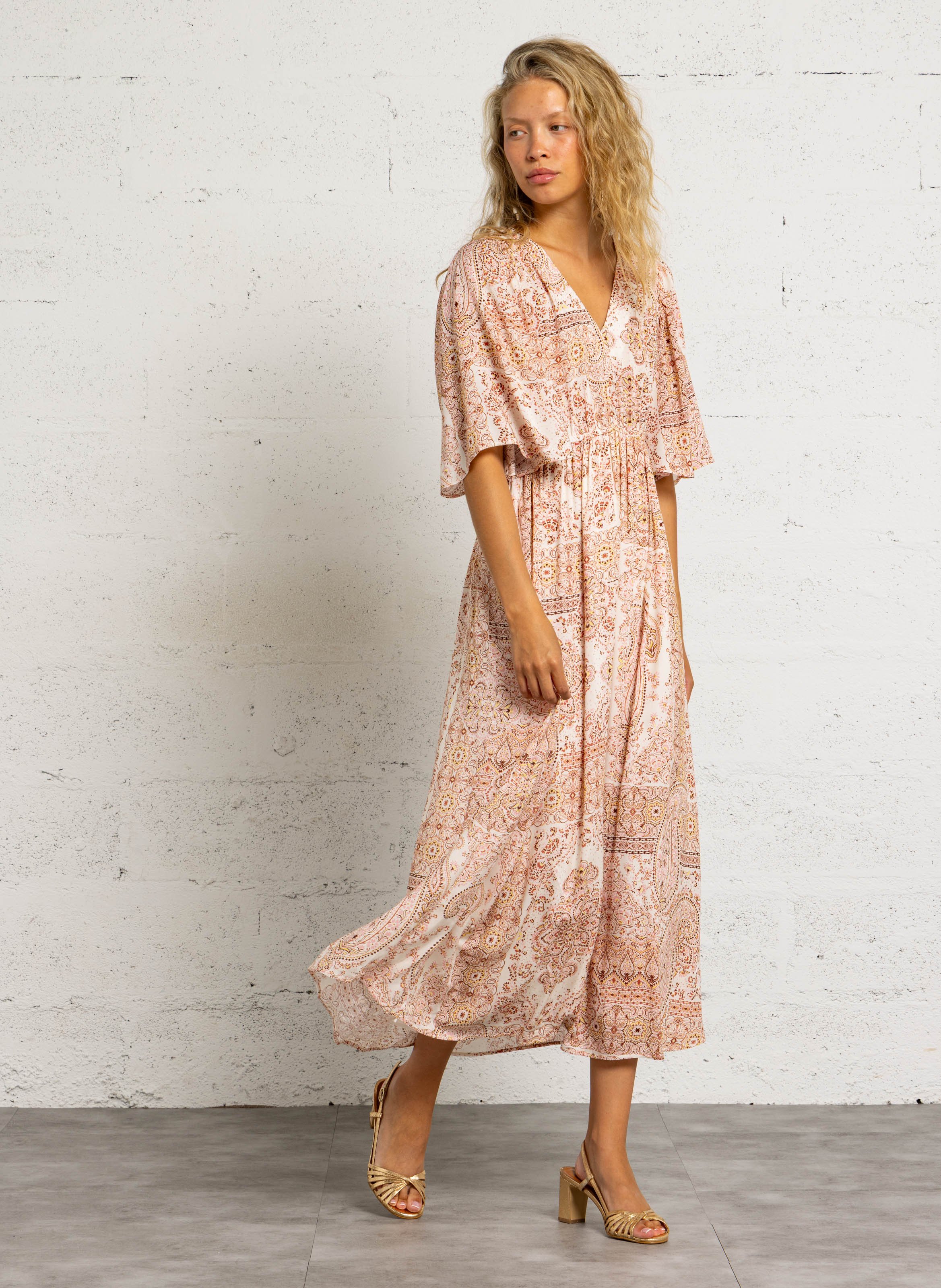 Robe longe col V  MAISON 123 Rose