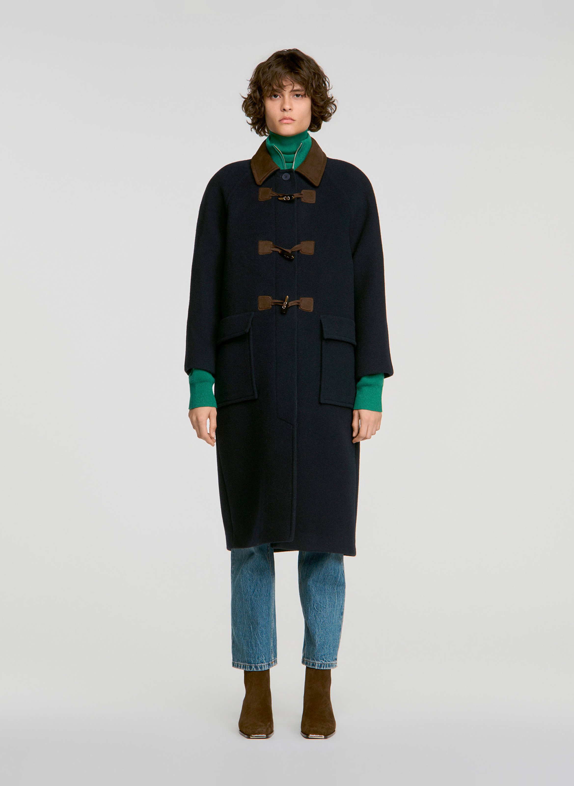 Lange duffelcoat van wolmix SANDRO Blauw