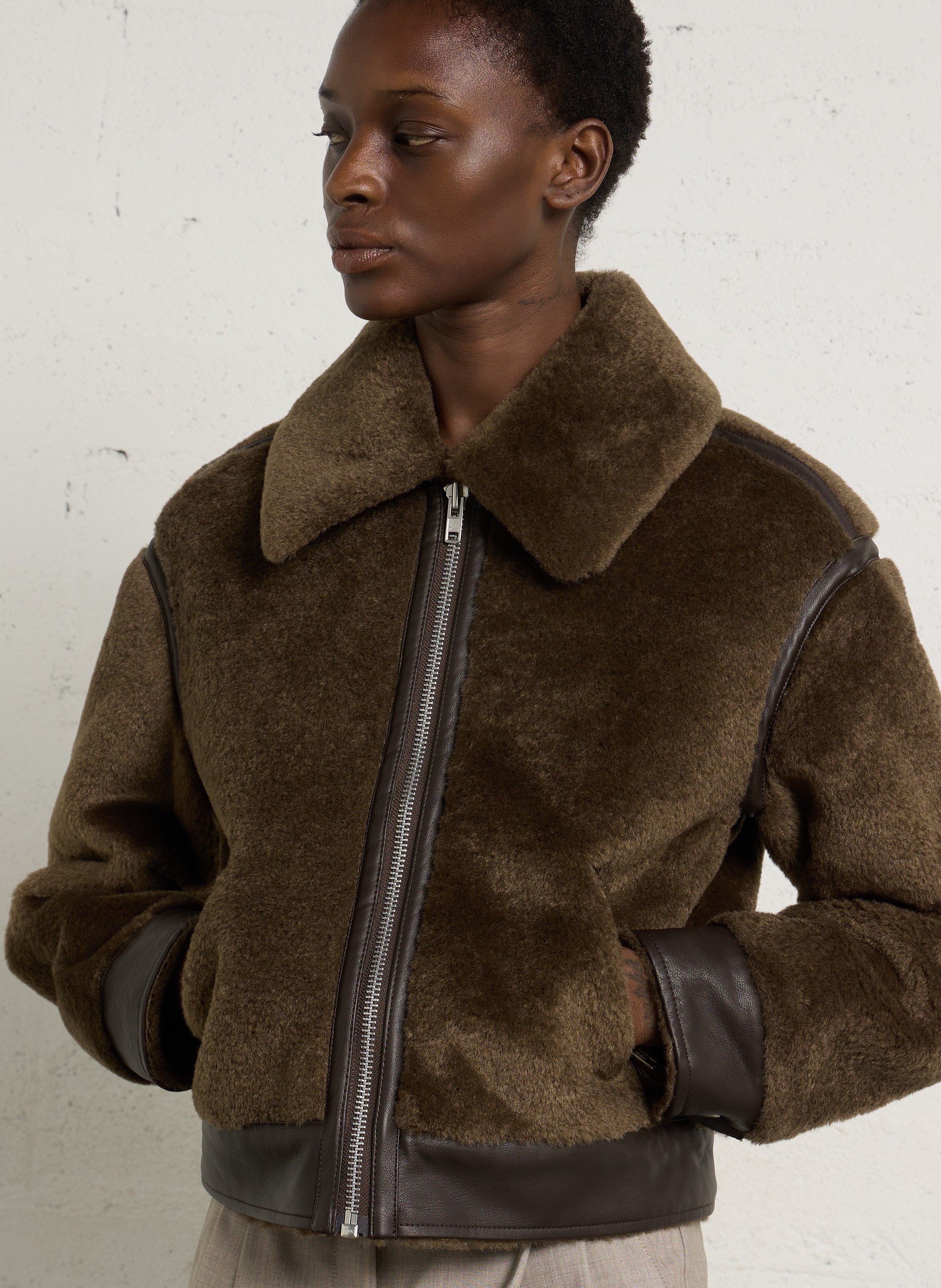 Blouson col classique effet fourrure BELLEROSE Marron