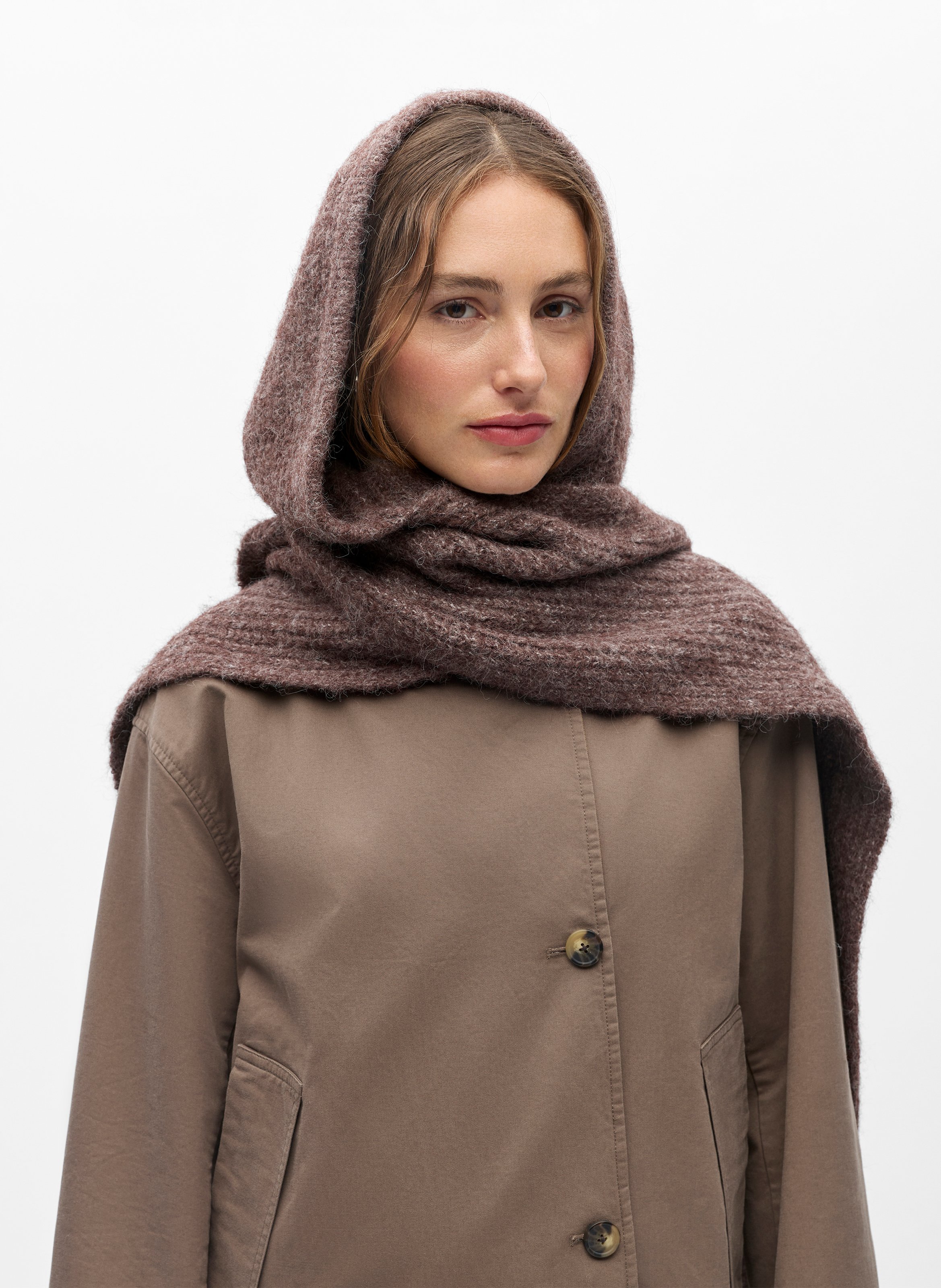 Cagoule en maille côtelée OBJECT Marron